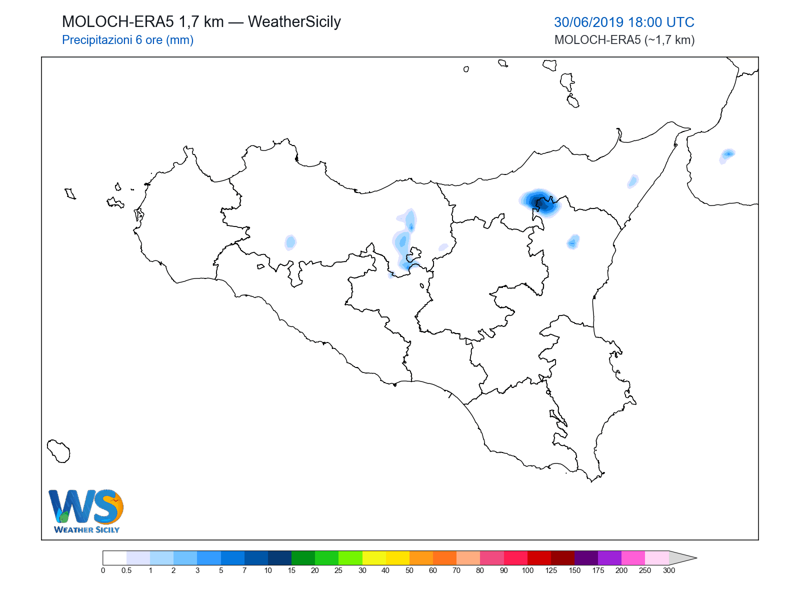 Precipitazioni (6 ore) · 2019063018