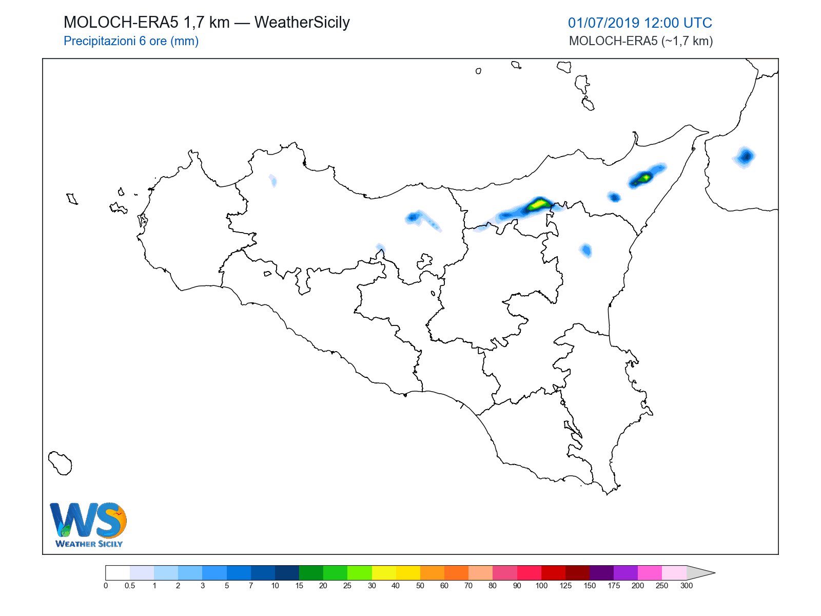 Precipitazioni (6 ore) · 2019070112