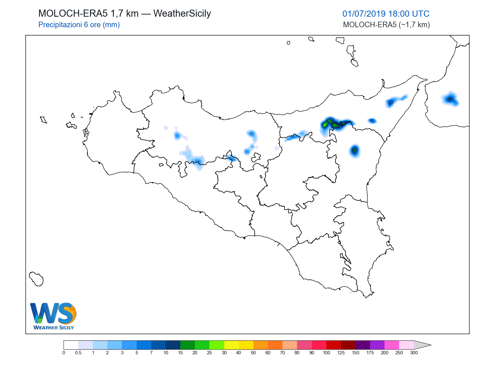 Precipitazioni (6 ore) · 2019070118