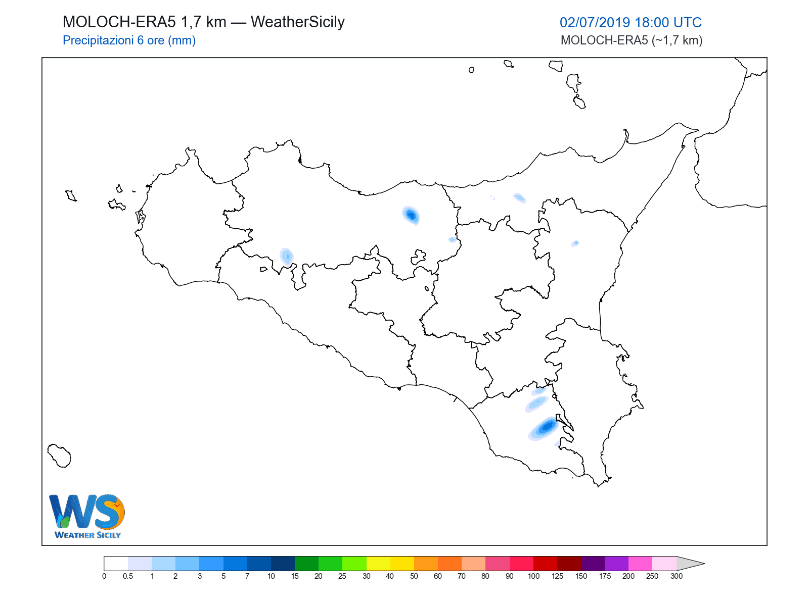Precipitazioni (6 ore) · 2019070218