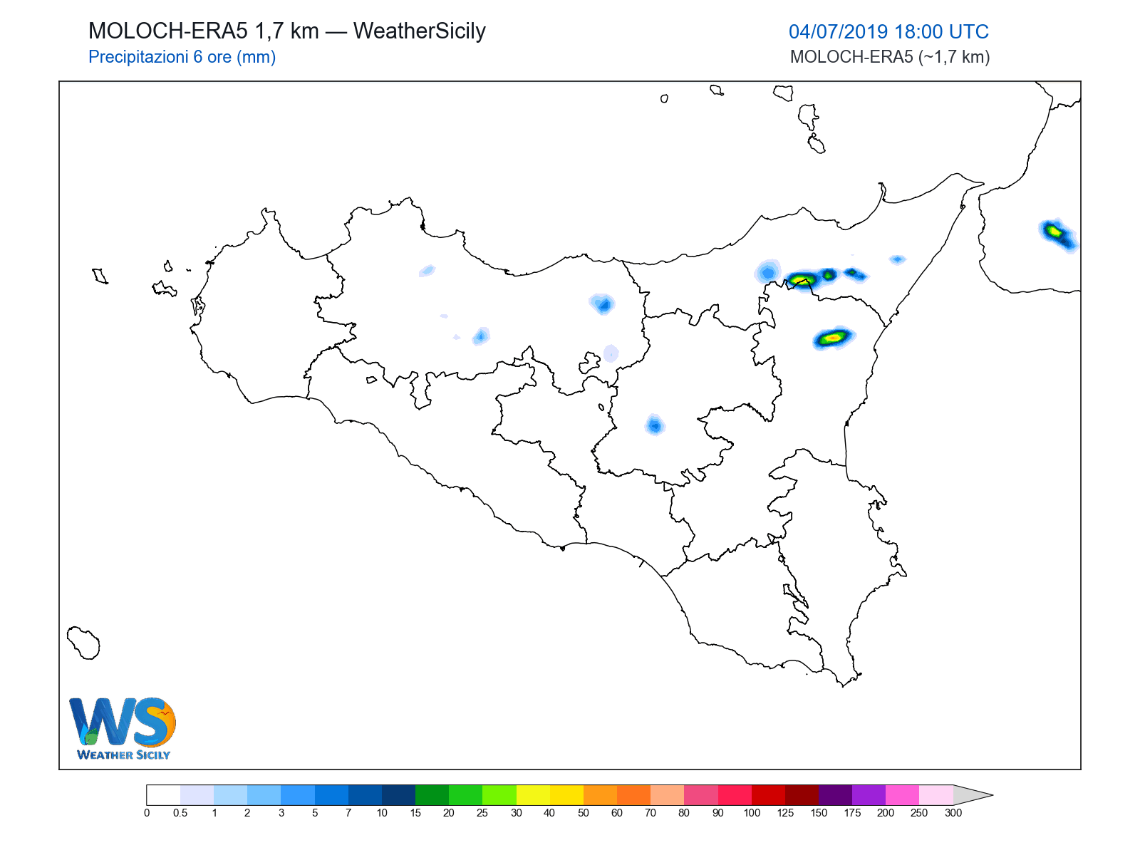 Precipitazioni (6 ore) · 2019070418
