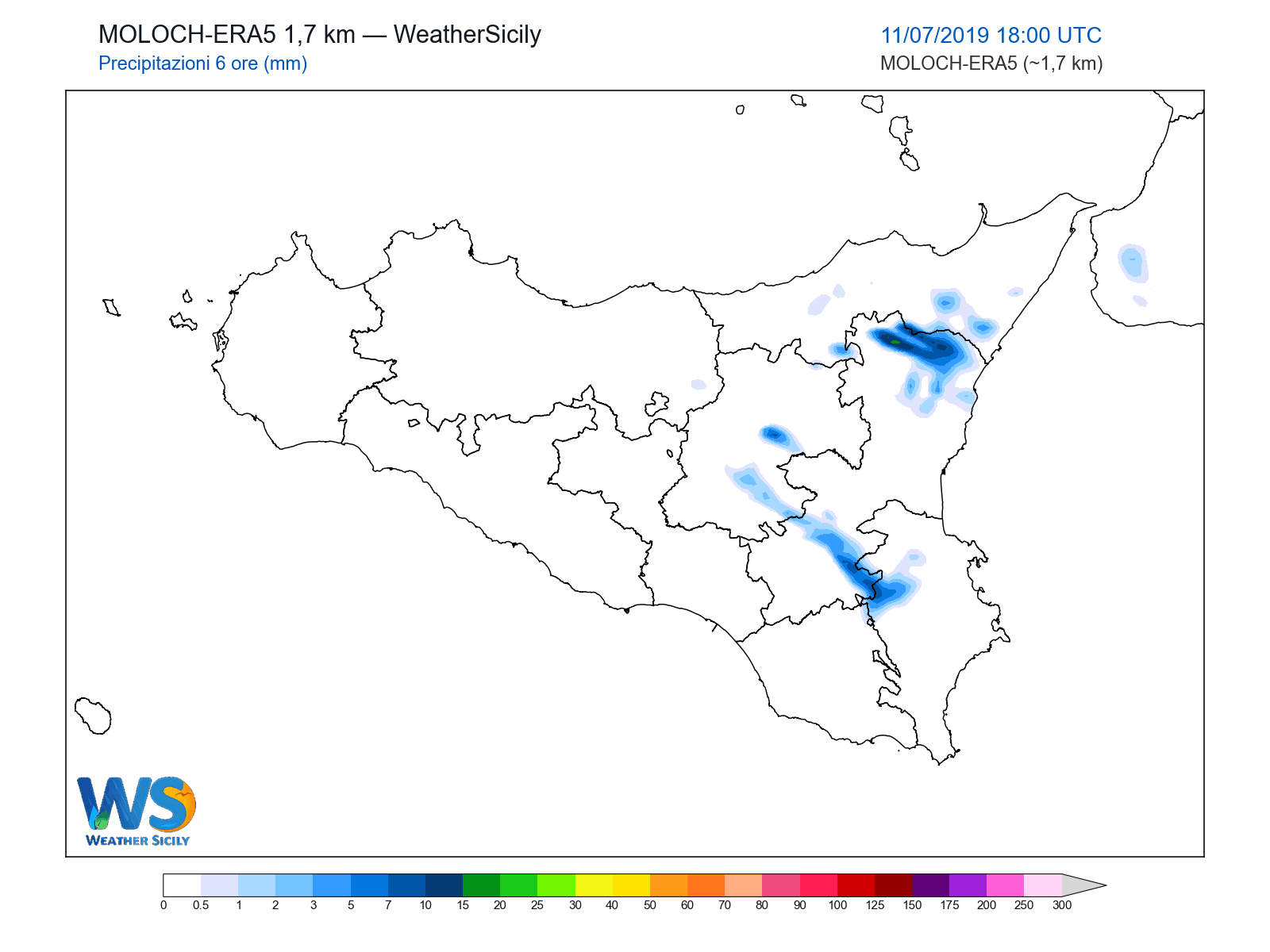 Precipitazioni (6 ore) · 2019071118