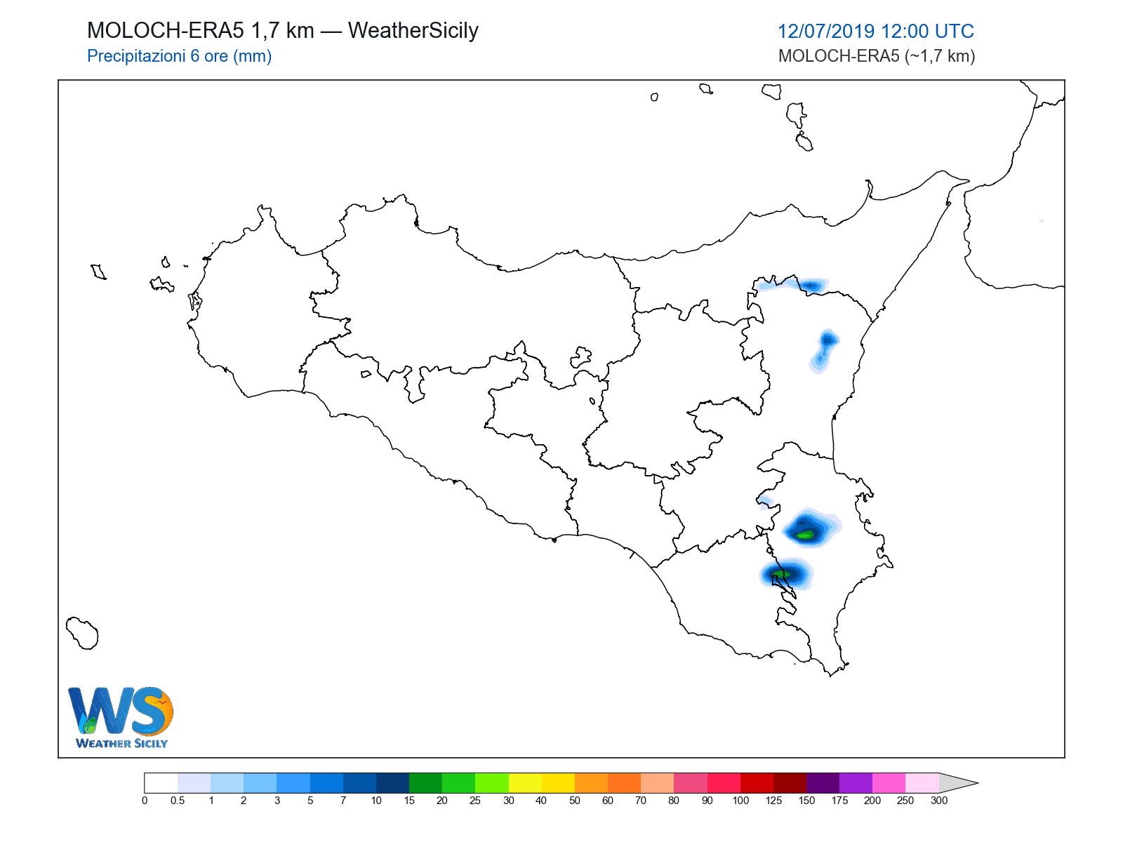 Precipitazioni (6 ore) · 2019071212