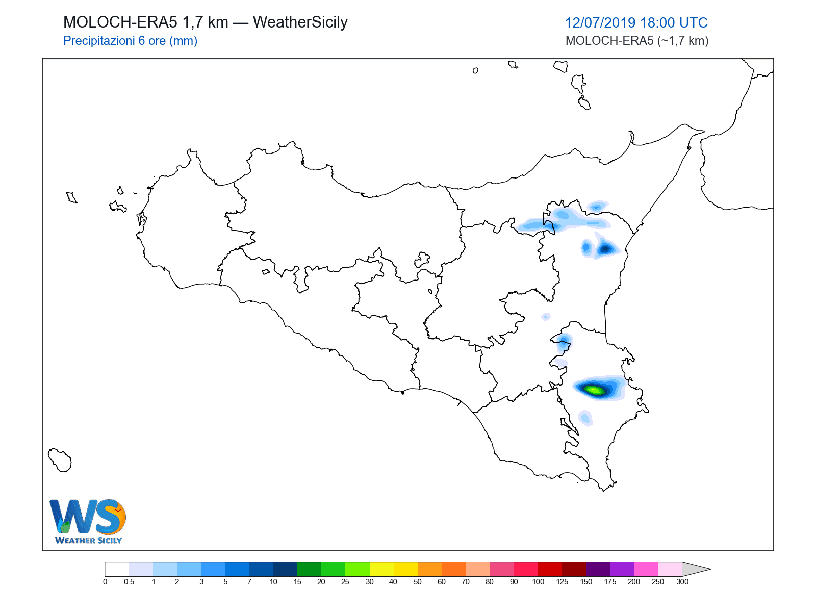 Precipitazioni (6 ore) · 2019071218