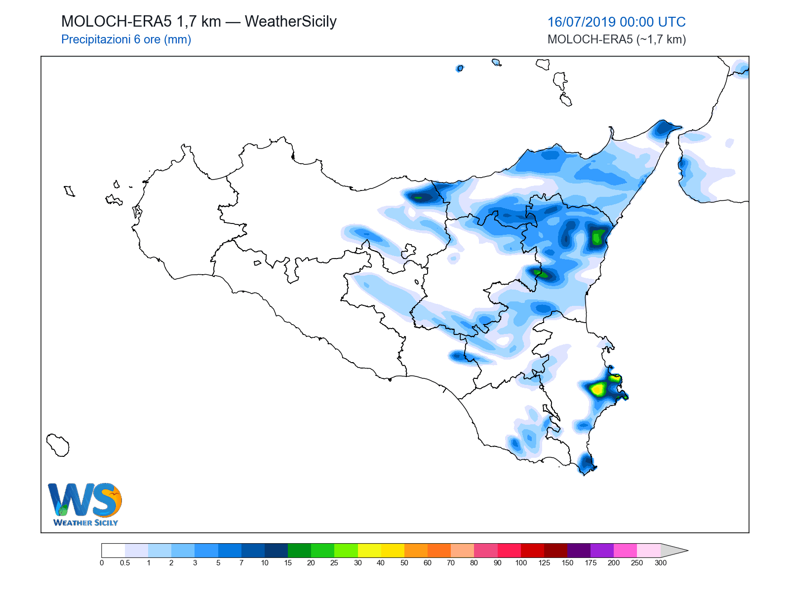 Precipitazioni (6 ore) · 2019071600