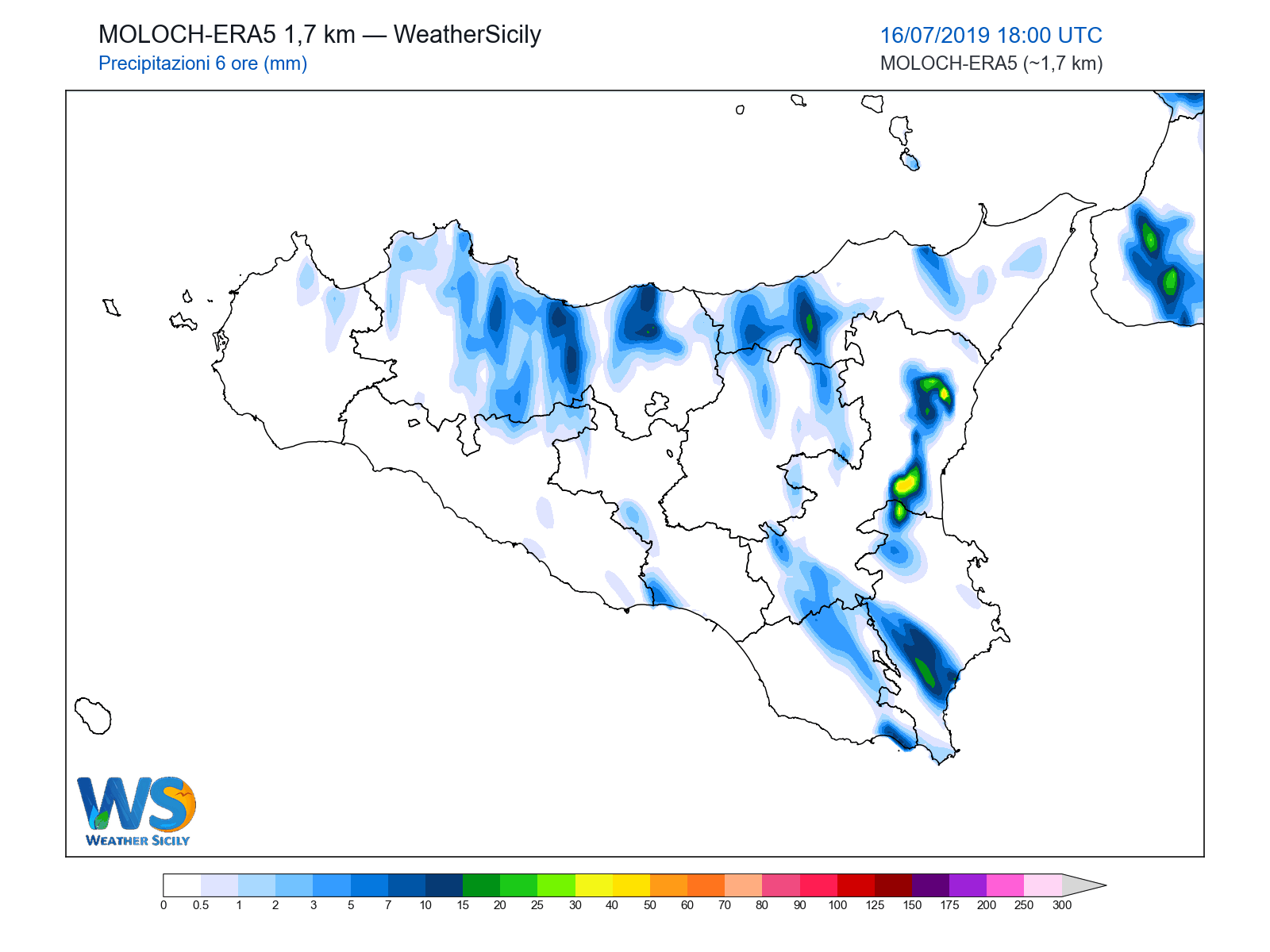 Precipitazioni (6 ore) · 2019071618