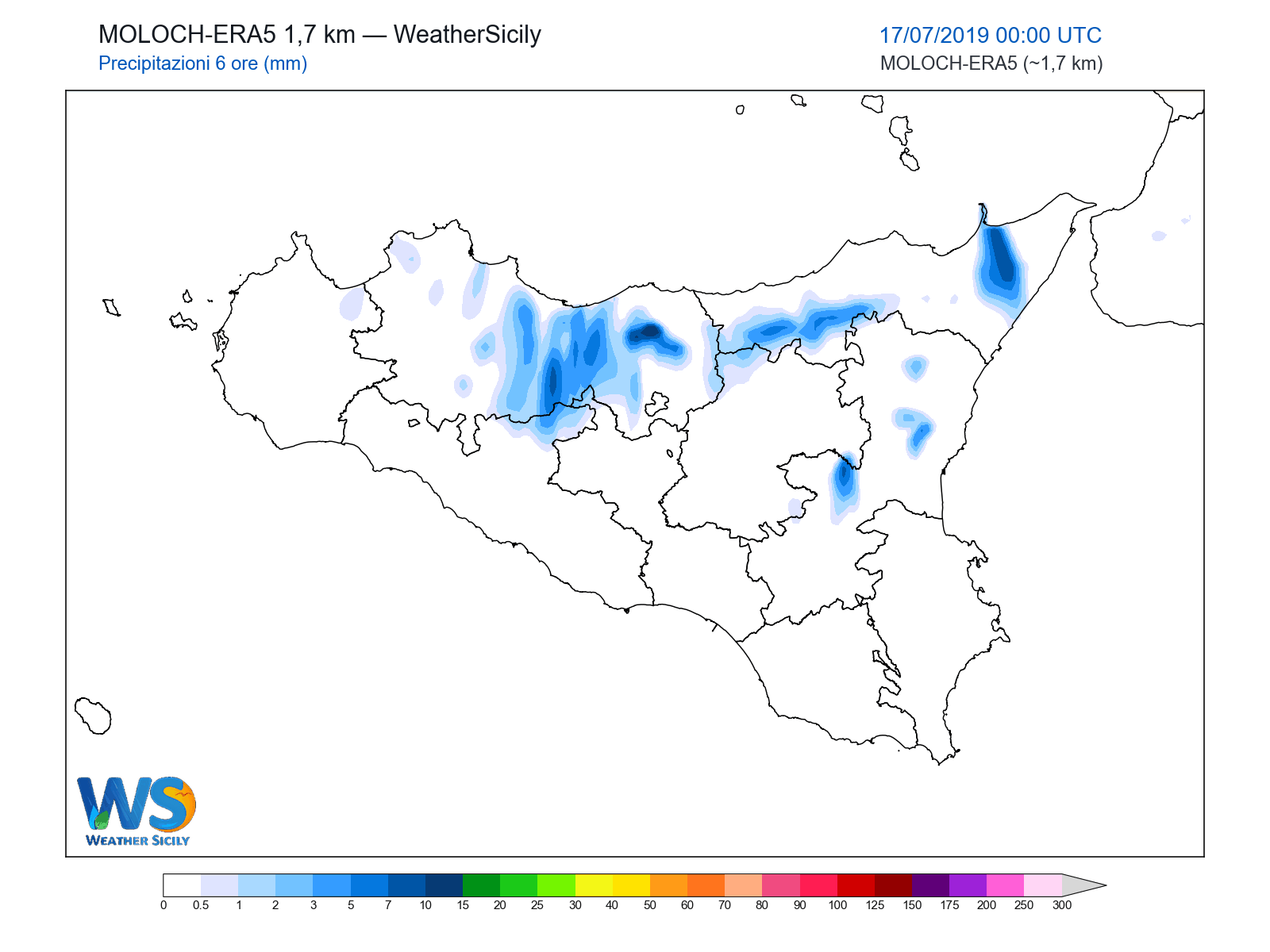 Precipitazioni (6 ore) · 2019071700