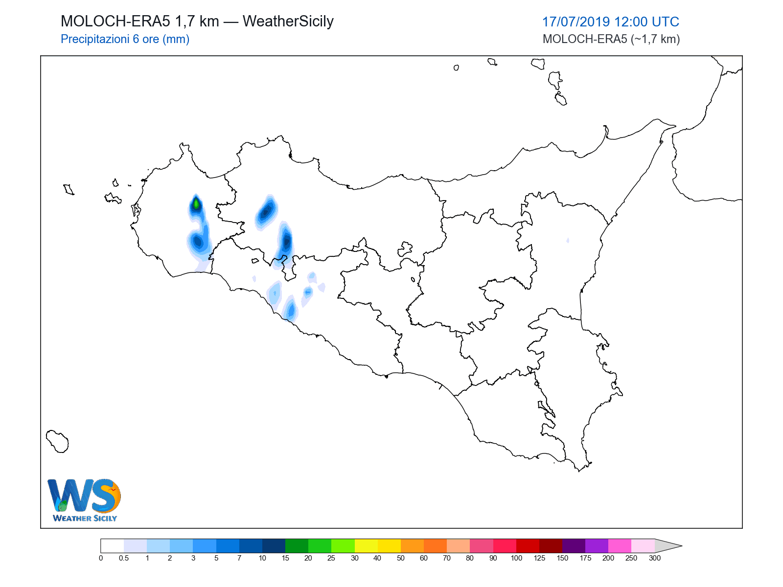 Precipitazioni (6 ore) · 2019071712