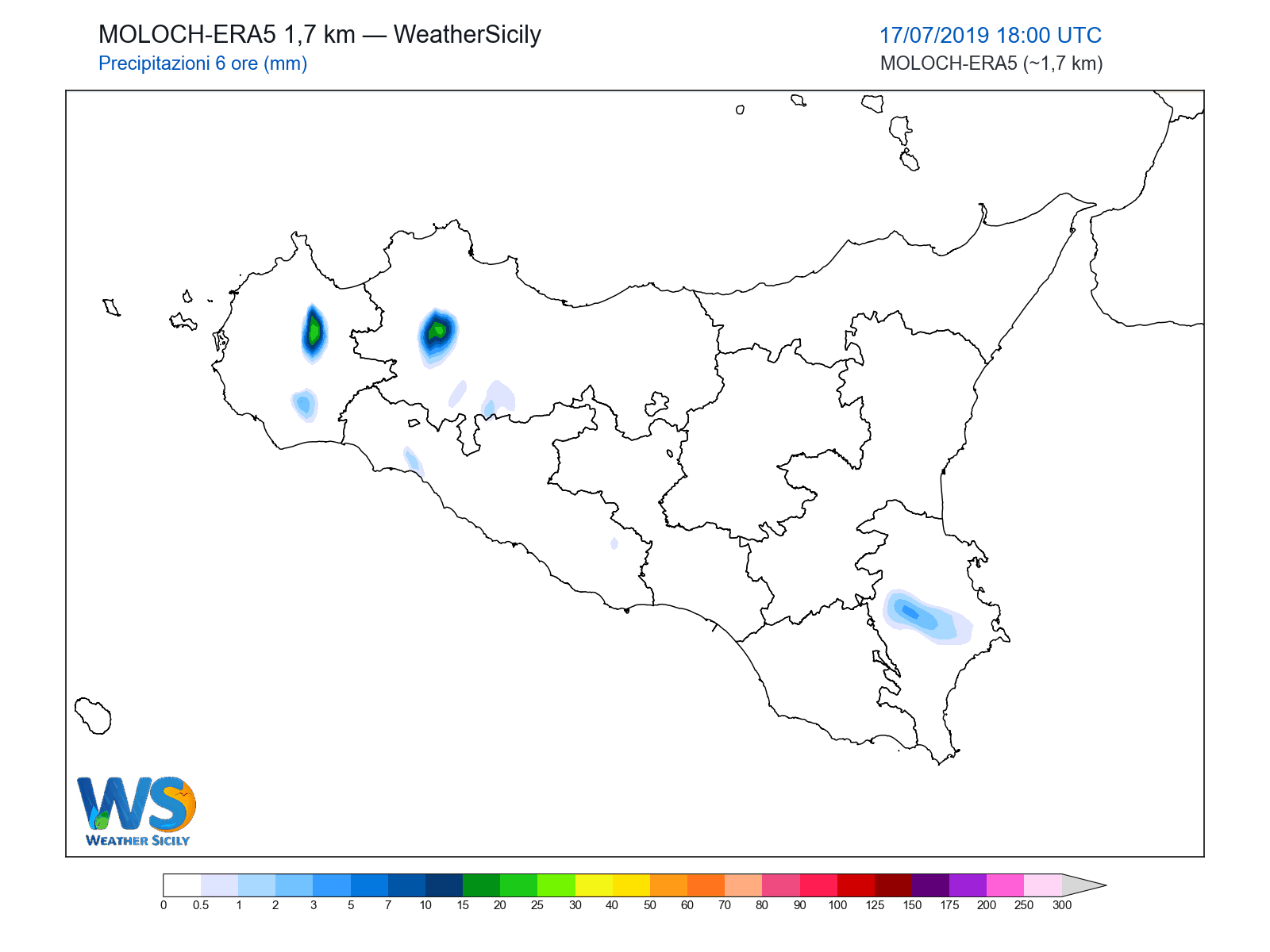 Precipitazioni (6 ore) · 2019071718