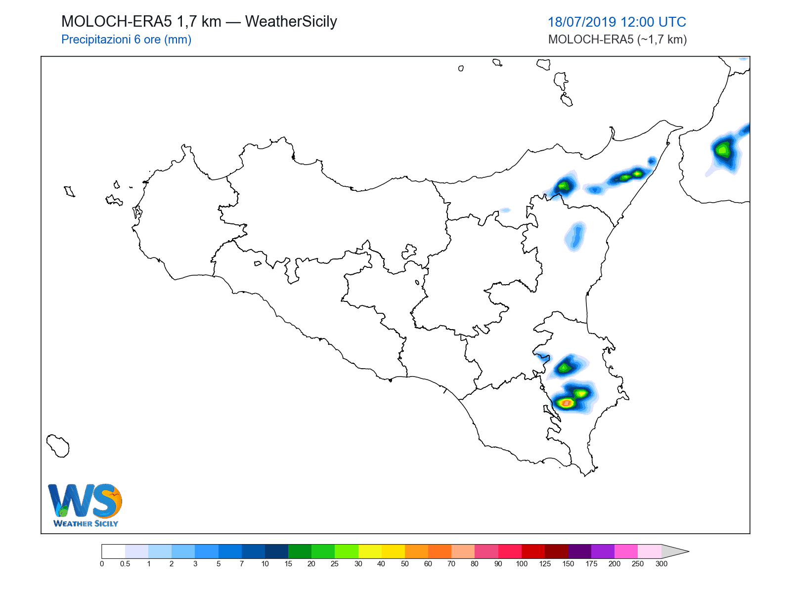 Precipitazioni (6 ore) · 2019071812