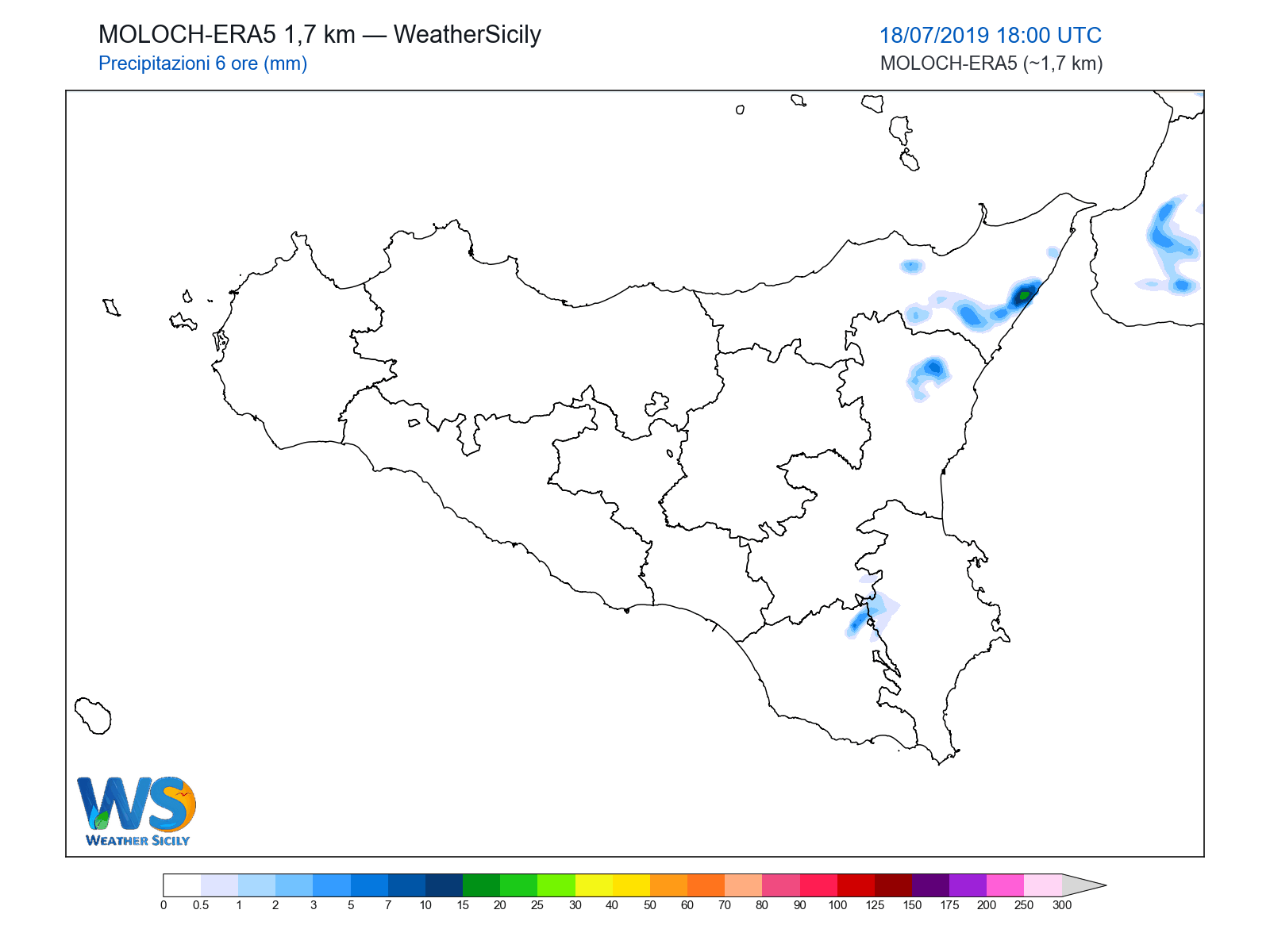 Precipitazioni (6 ore) · 2019071818