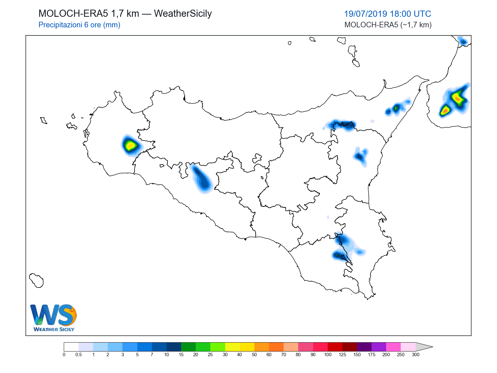 Precipitazioni (6 ore) · 2019071918