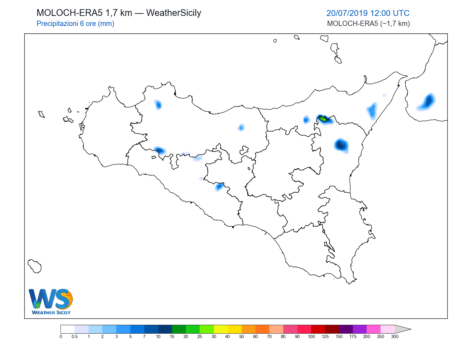 Precipitazioni (6 ore) · 2019072012