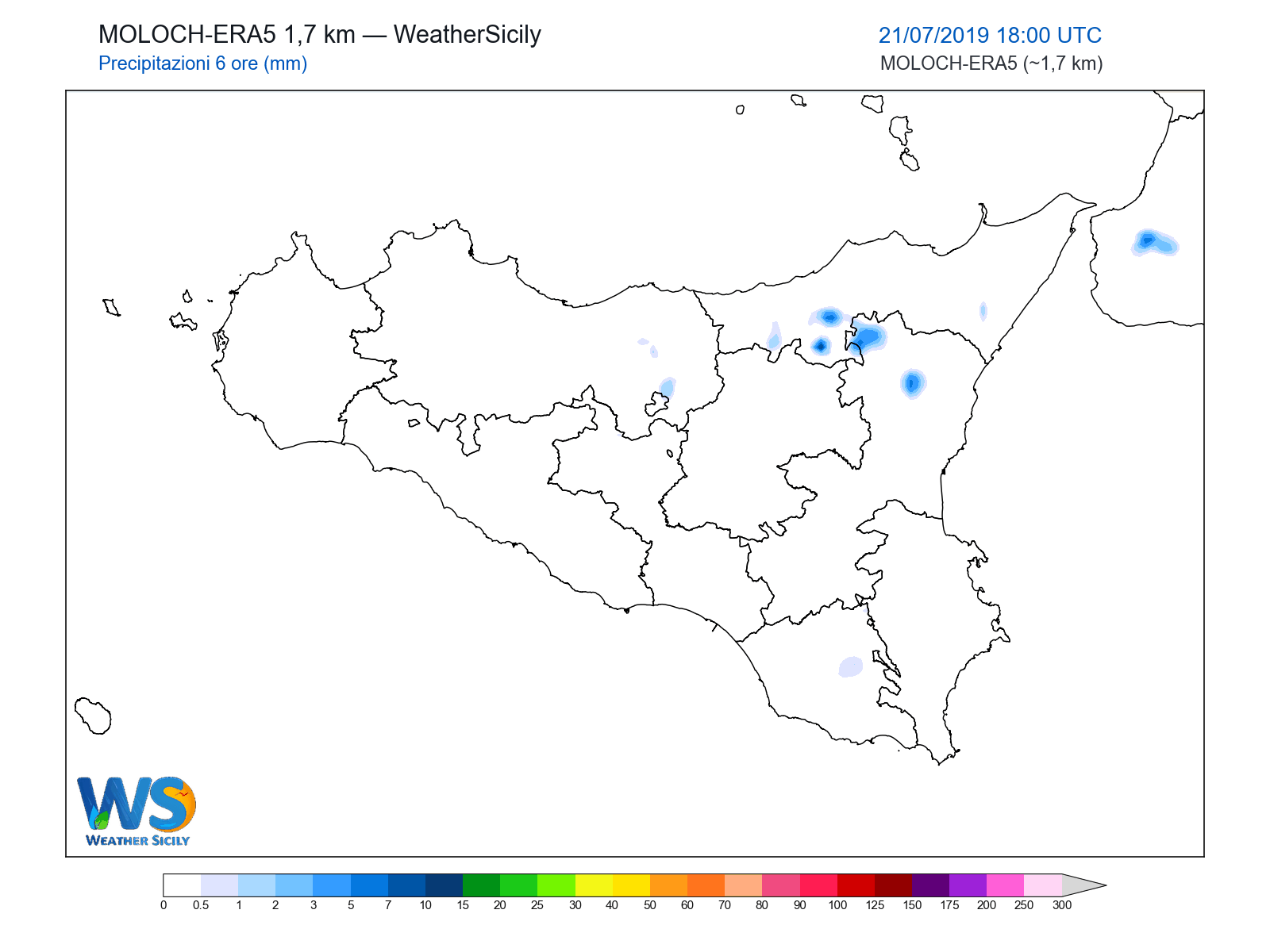 Precipitazioni (6 ore) · 2019072118