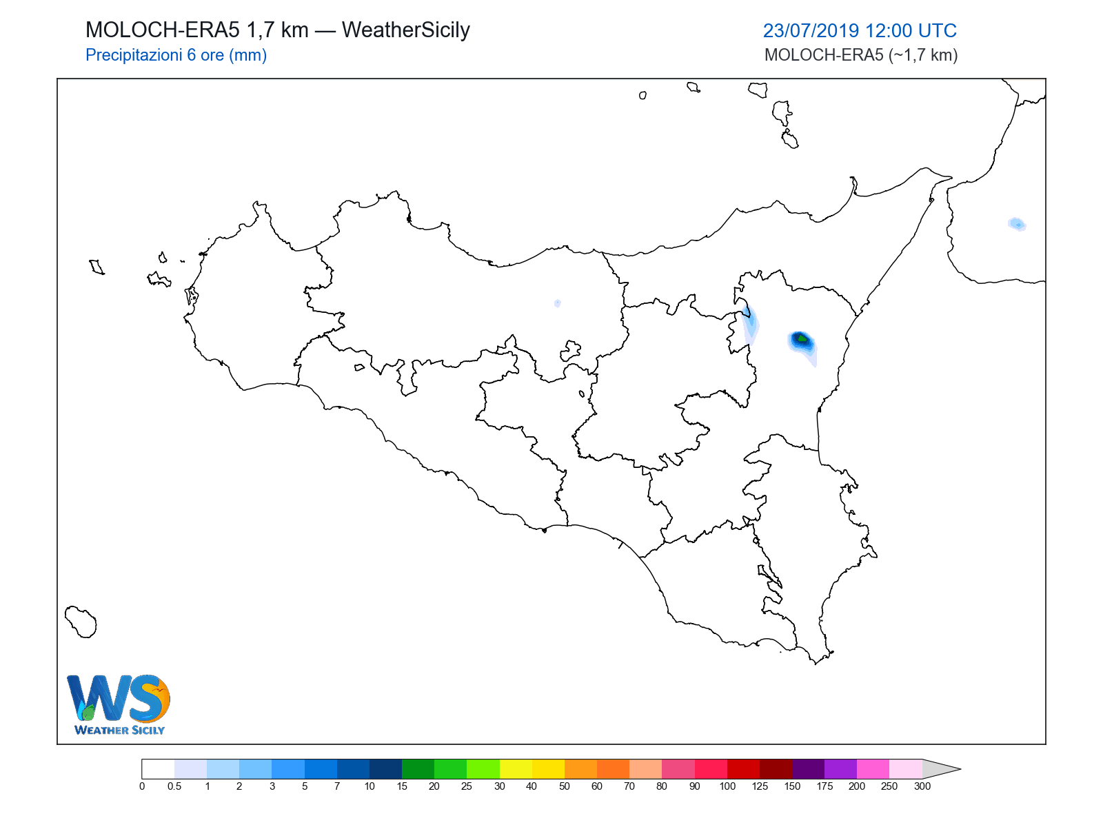 Precipitazioni (6 ore) · 2019072312