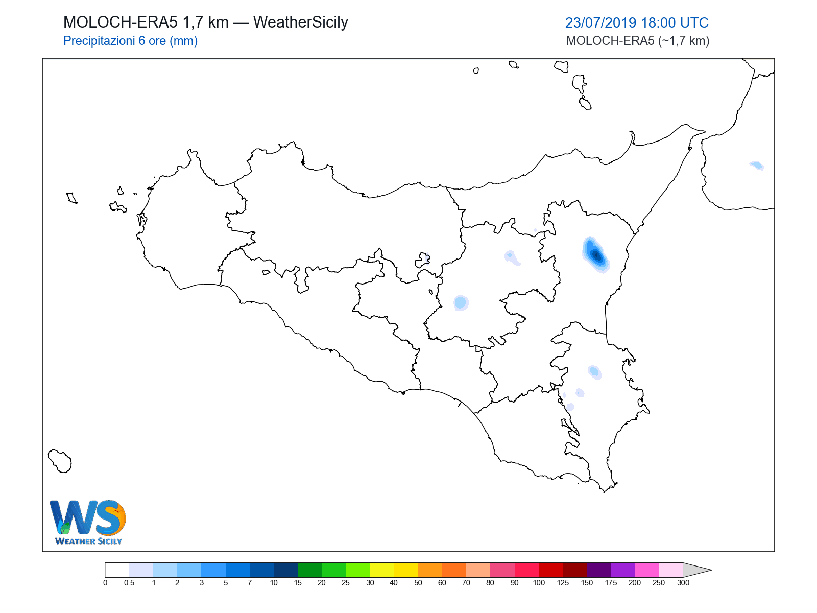 Precipitazioni (6 ore) · 2019072318