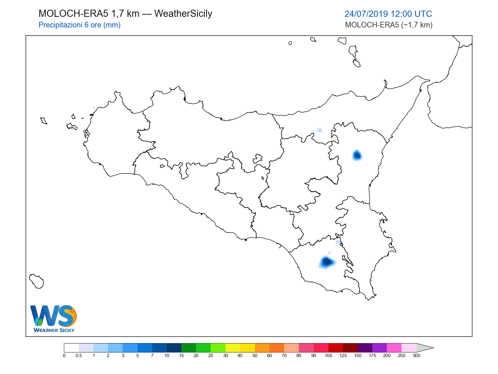 Precipitazioni (6 ore) · 2019072412