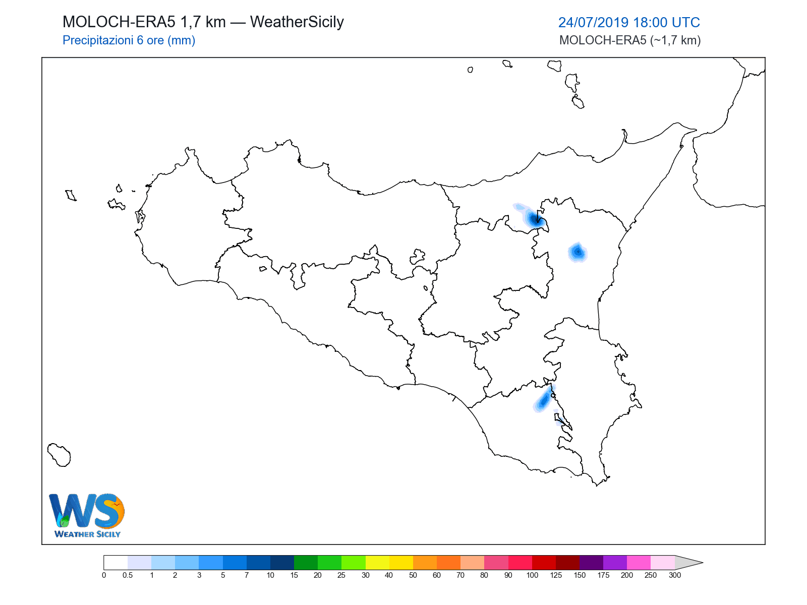 Precipitazioni (6 ore) · 2019072418