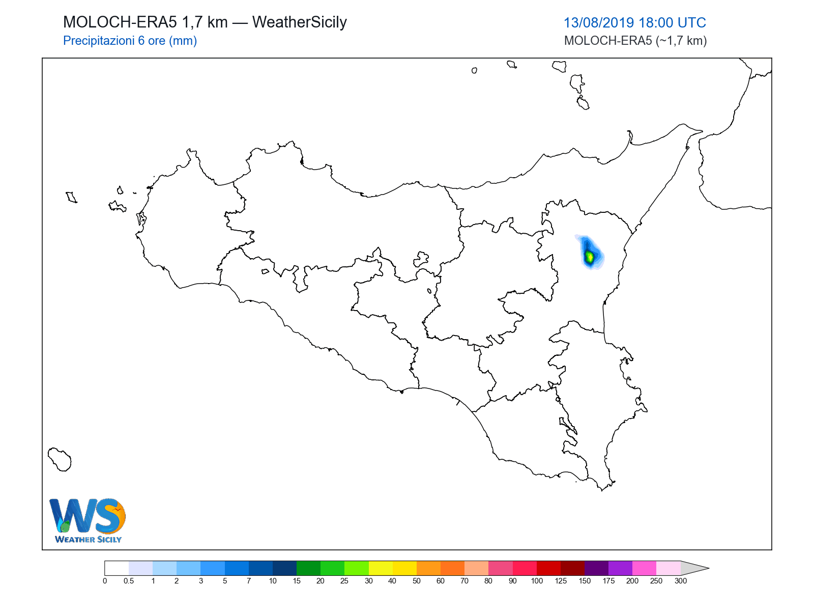 Precipitazioni (6 ore) · 2019081318