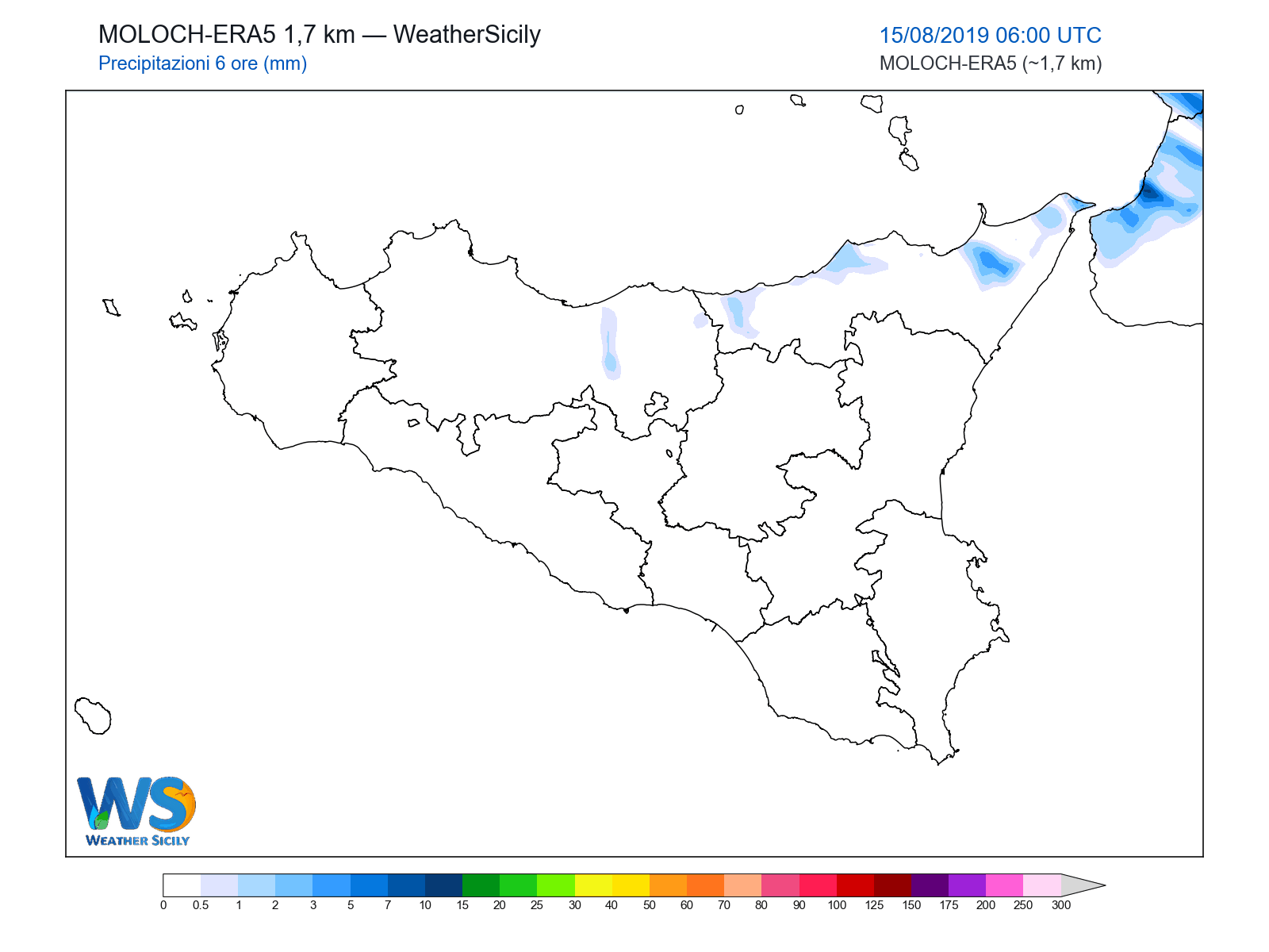Precipitazioni (6 ore) · 2019081506