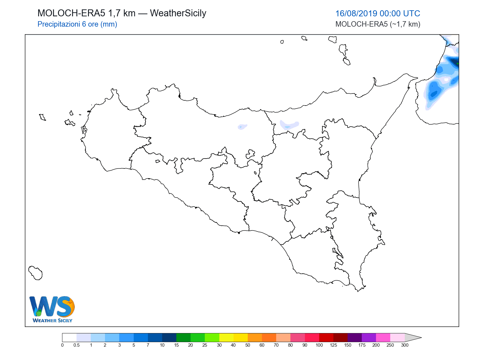 Precipitazioni (6 ore) · 2019081600