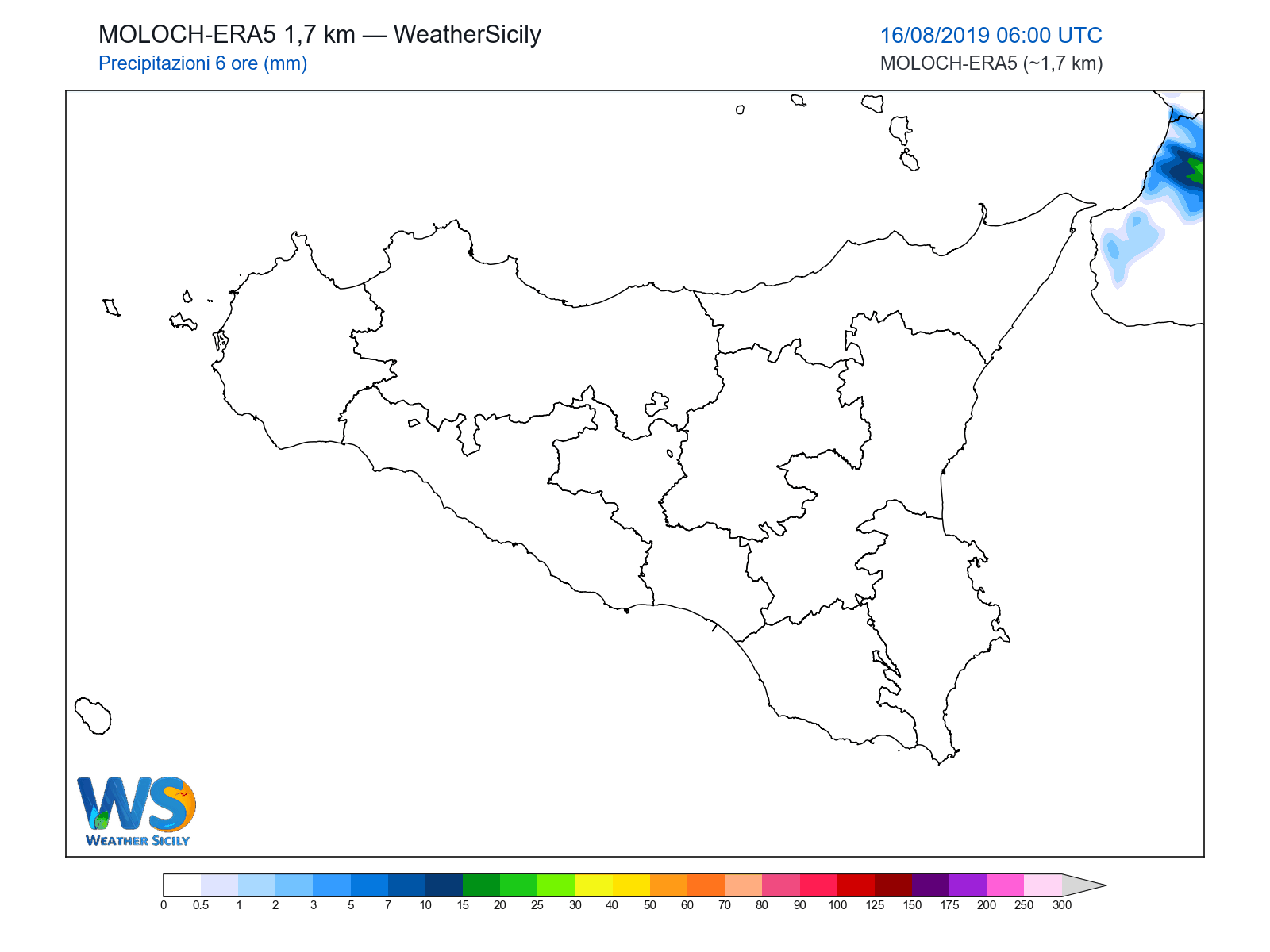 Precipitazioni (6 ore) · 2019081606