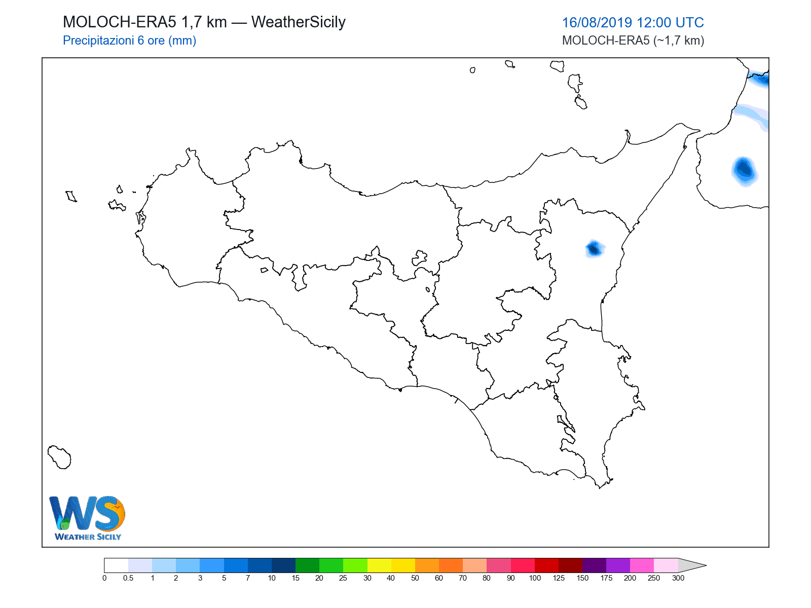 Precipitazioni (6 ore) · 2019081612