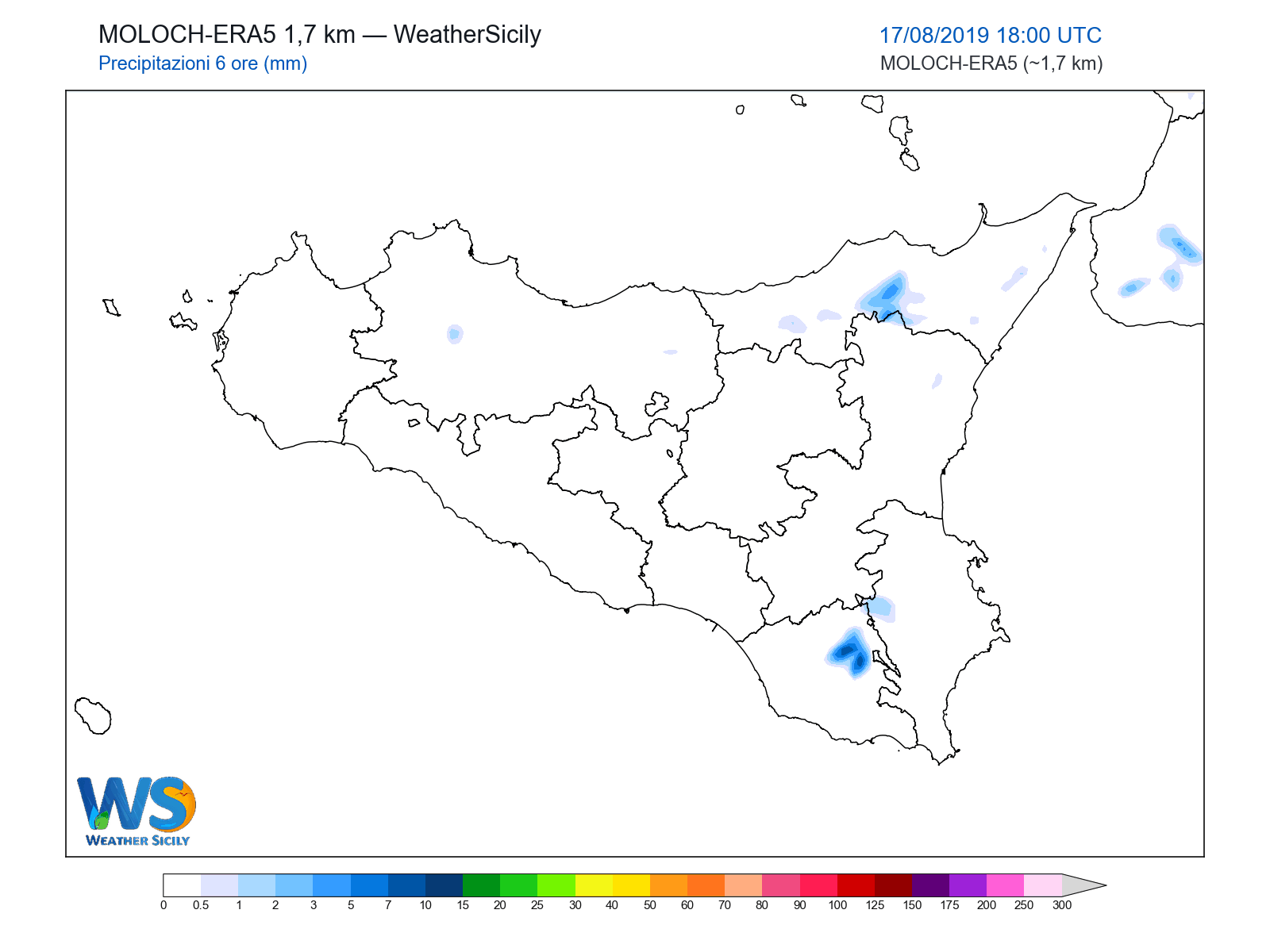 Precipitazioni (6 ore) · 2019081718