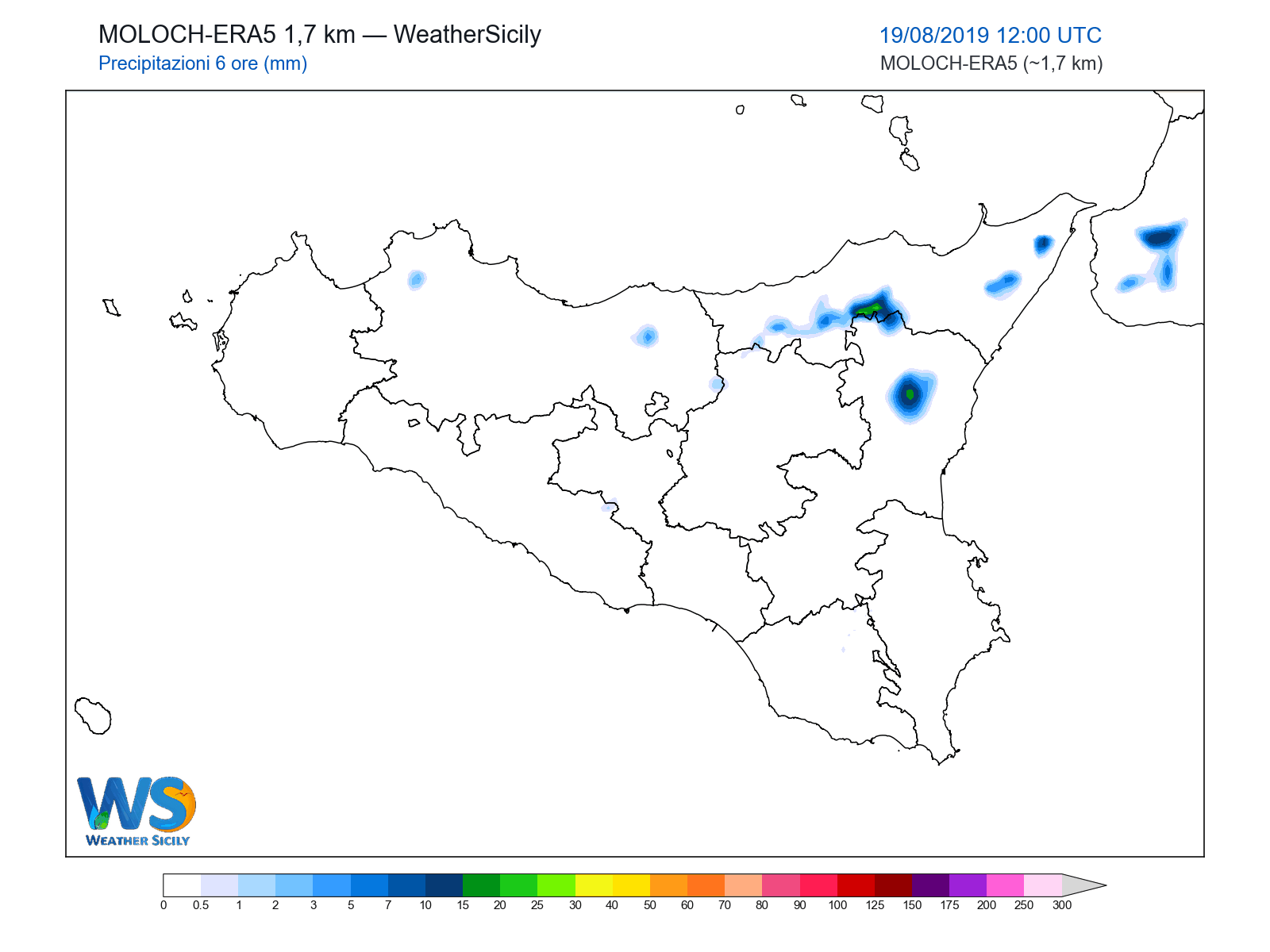 Precipitazioni (6 ore) · 2019081912
