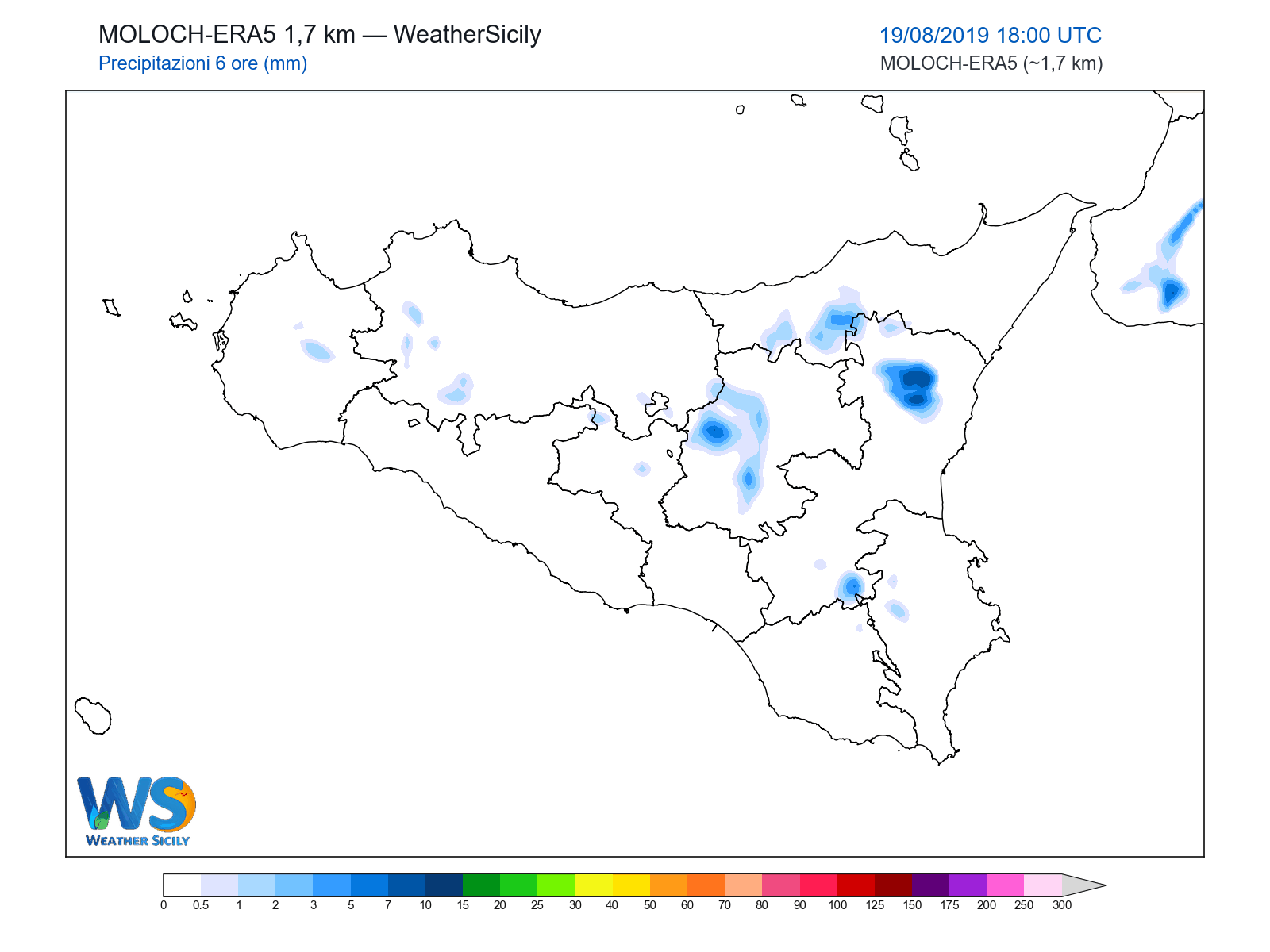 Precipitazioni (6 ore) · 2019081918