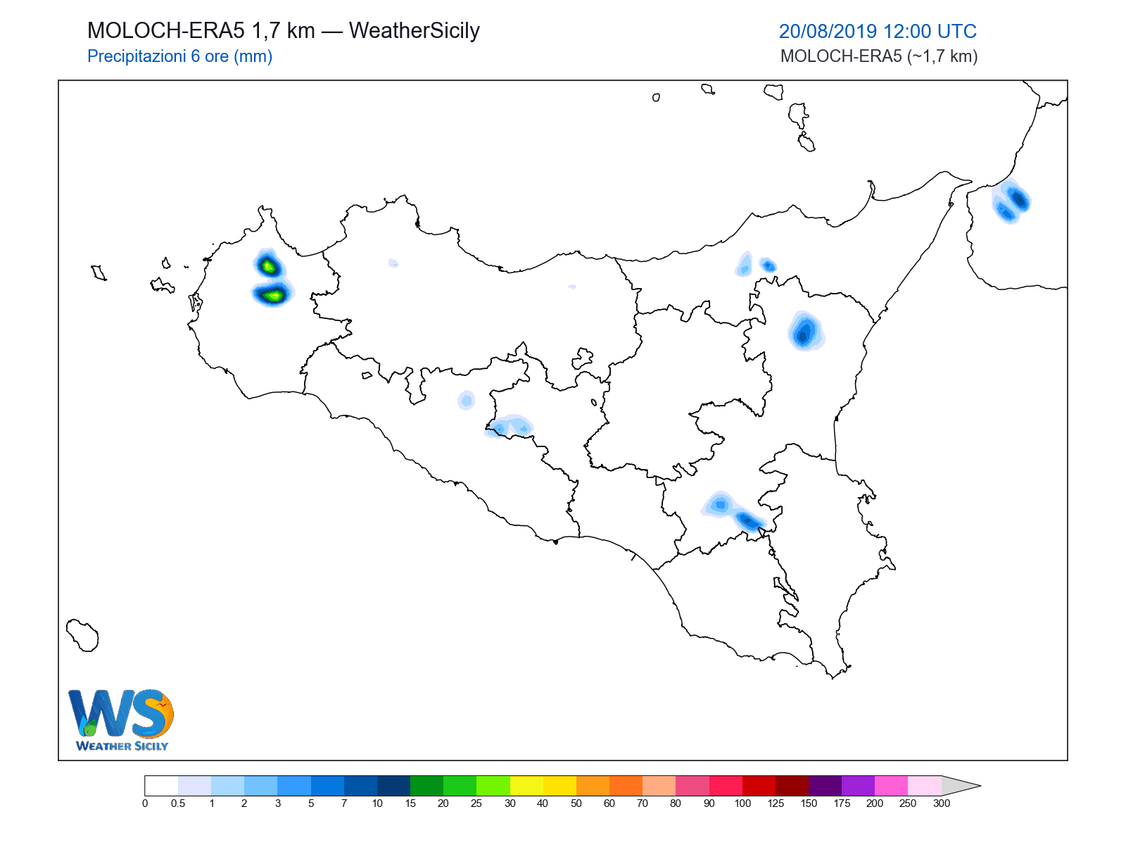 Precipitazioni (6 ore) · 2019082012