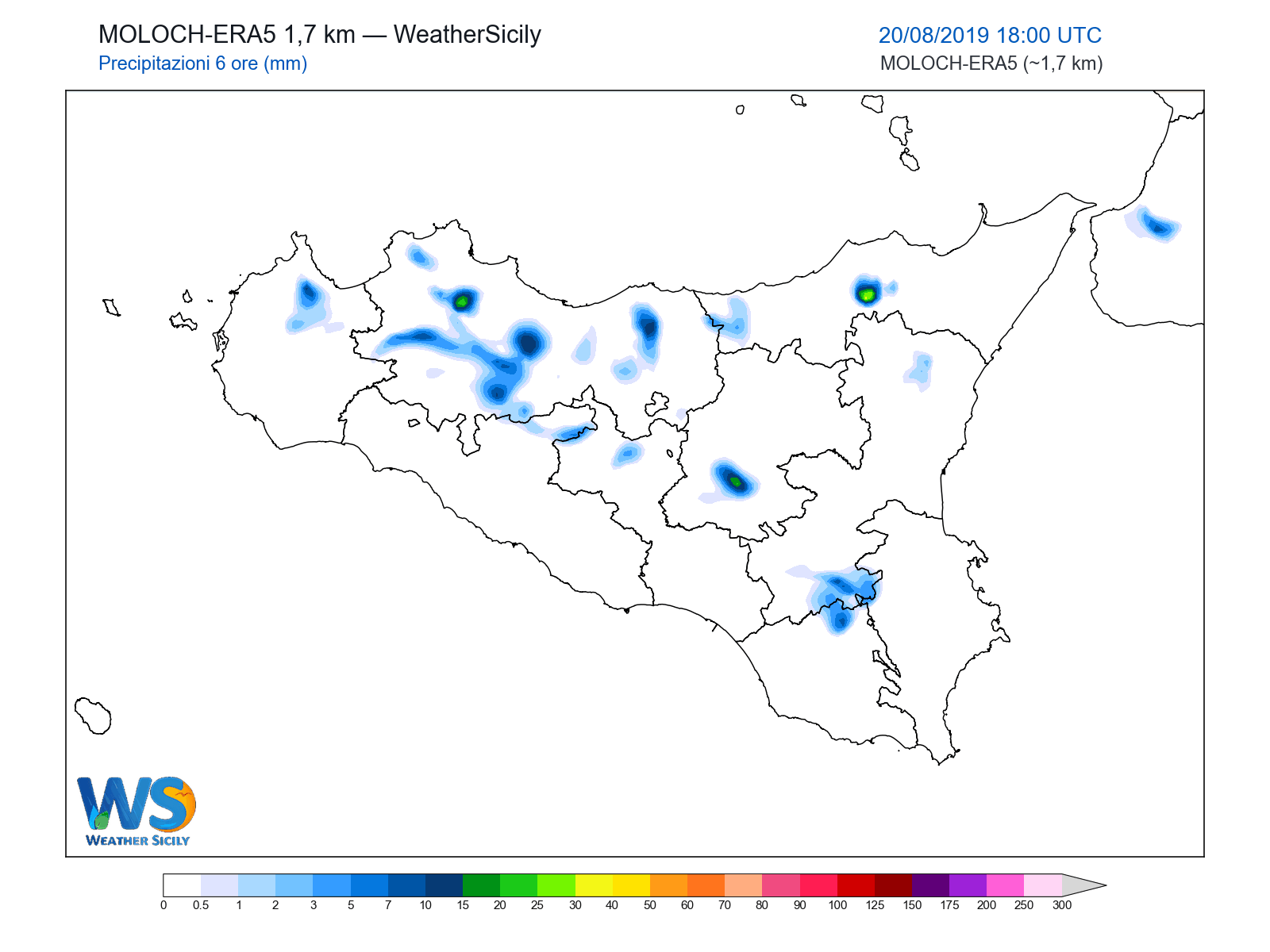Precipitazioni (6 ore) · 2019082018