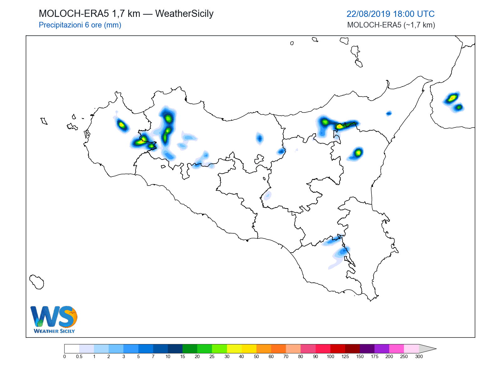 Precipitazioni (6 ore) · 2019082218