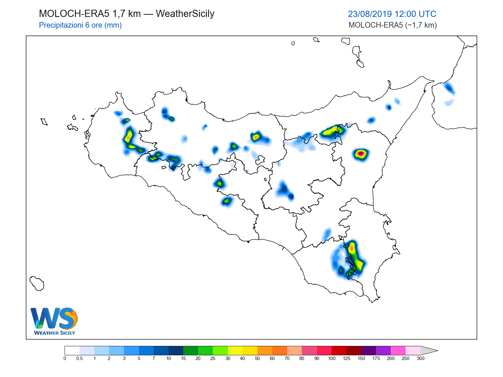 Precipitazioni (6 ore) · 2019082312
