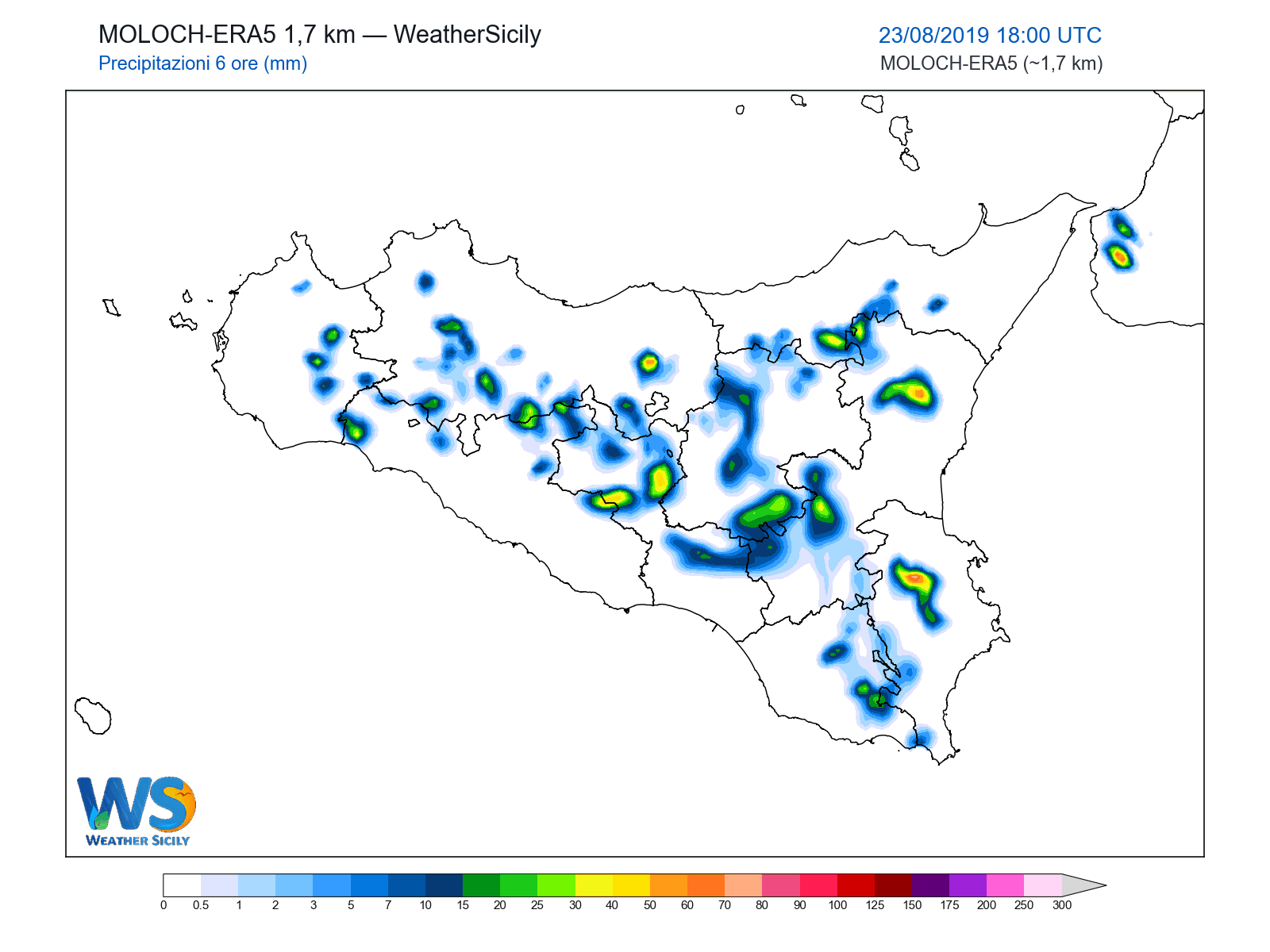 Precipitazioni (6 ore) · 2019082318