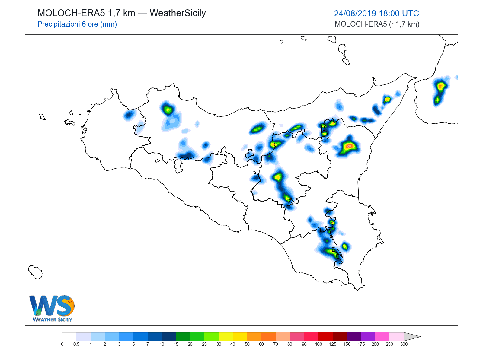 Precipitazioni (6 ore) · 2019082418