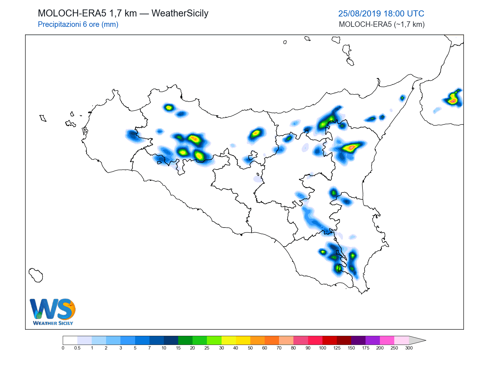 Precipitazioni (6 ore) · 2019082518