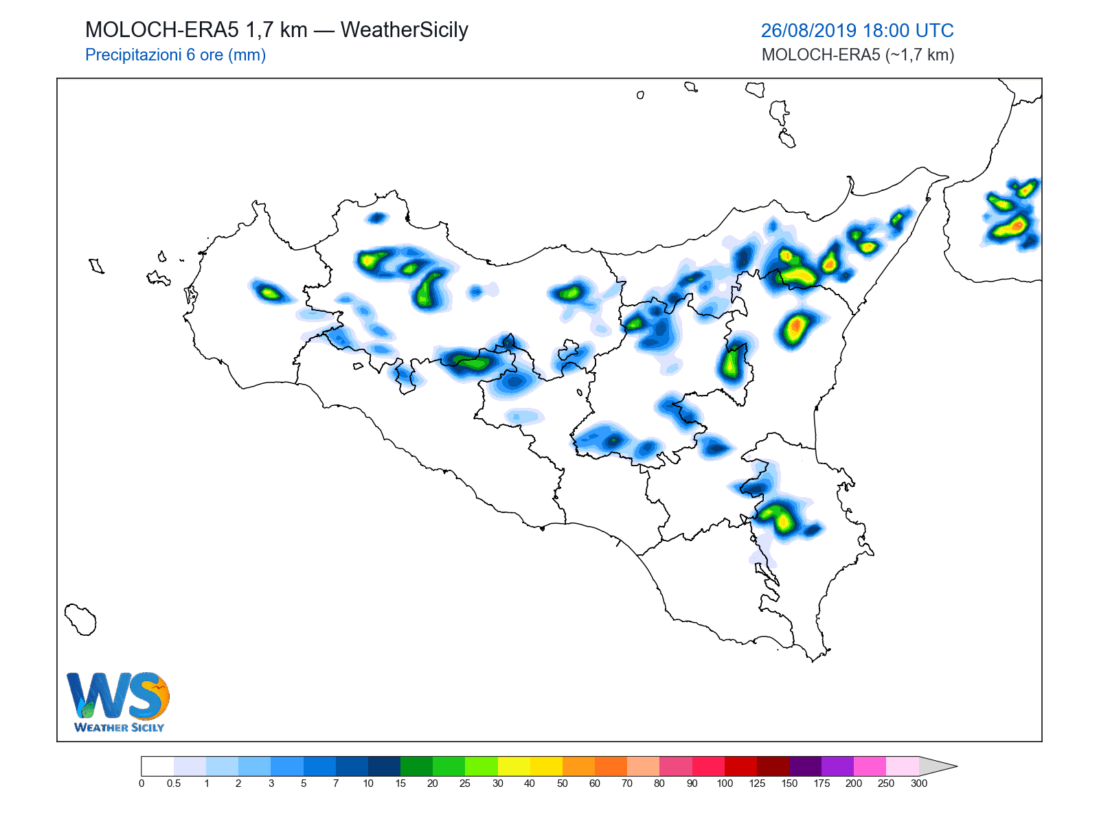 Precipitazioni (6 ore) · 2019082618