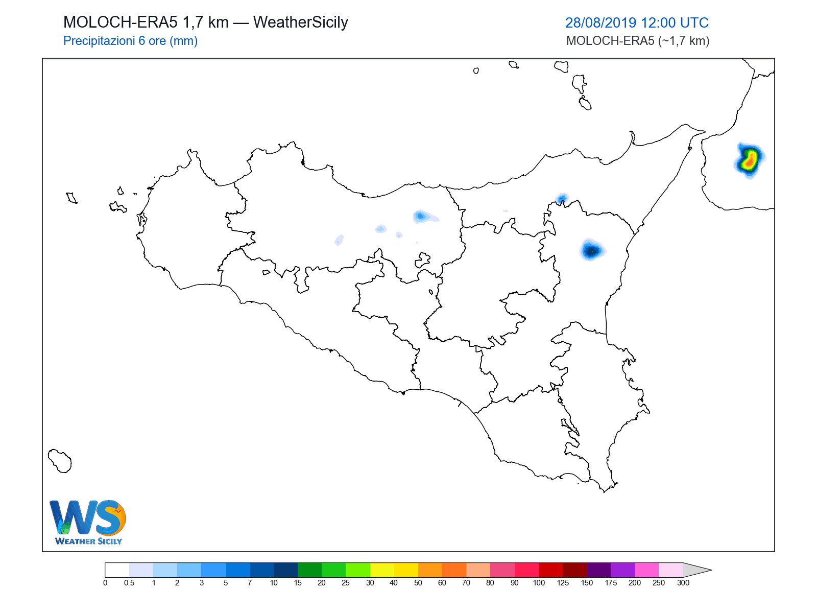 Precipitazioni (6 ore) · 2019082812