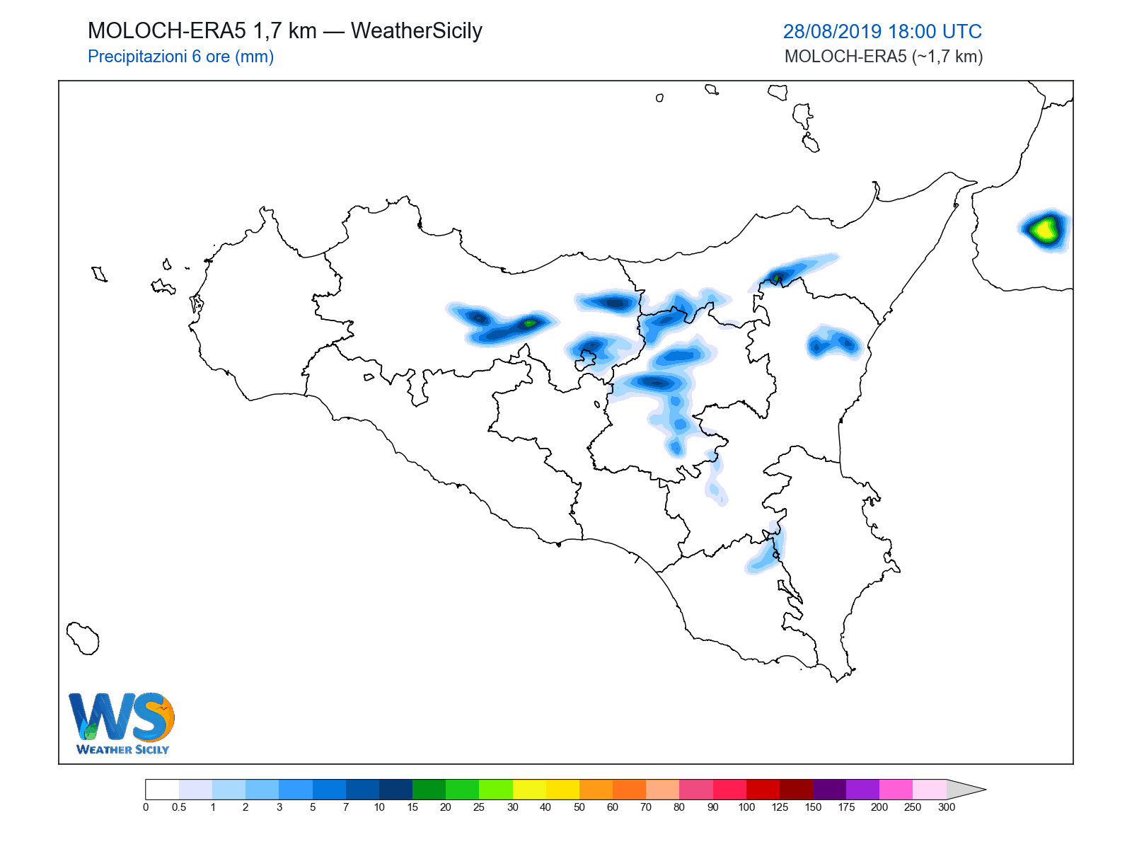 Precipitazioni (6 ore) · 2019082818