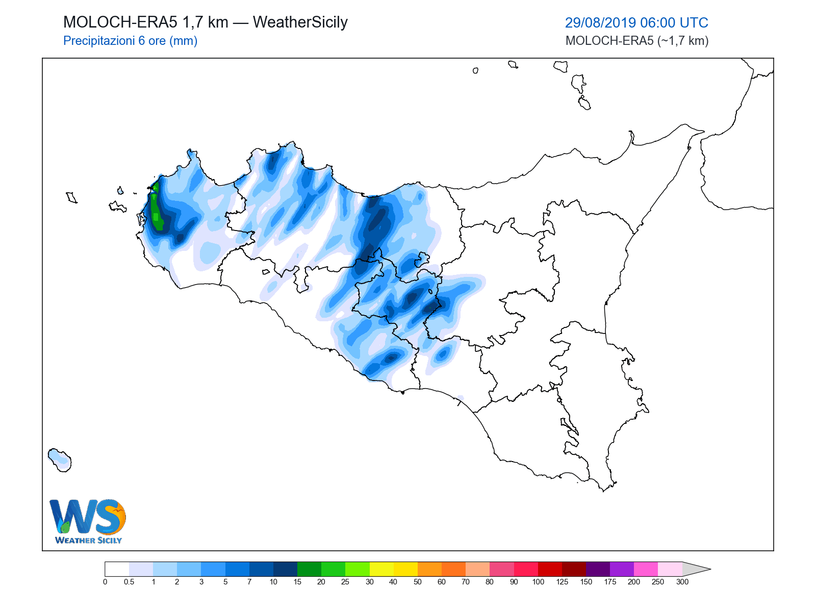 Precipitazioni (6 ore) · 2019082906