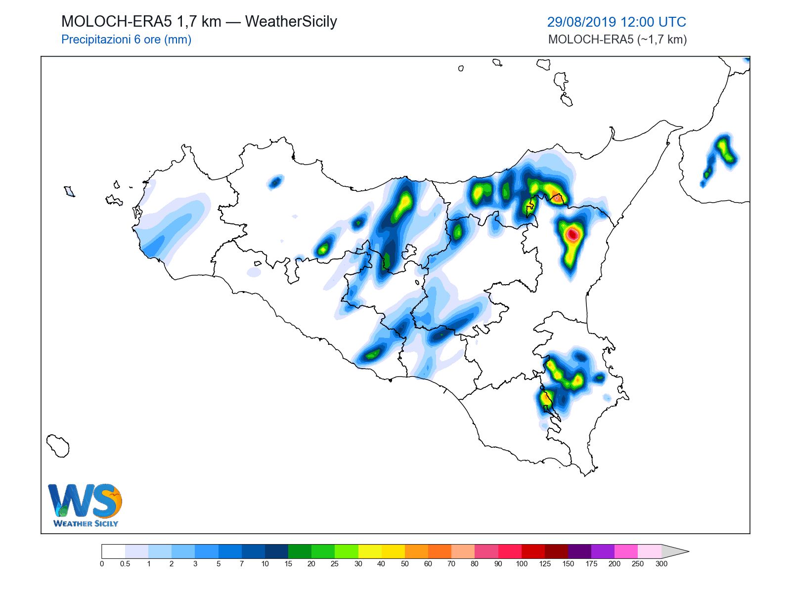 Precipitazioni (6 ore) · 2019082912
