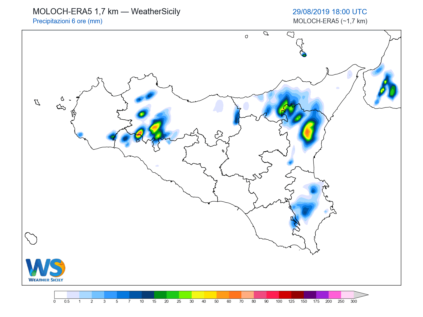 Precipitazioni (6 ore) · 2019082918