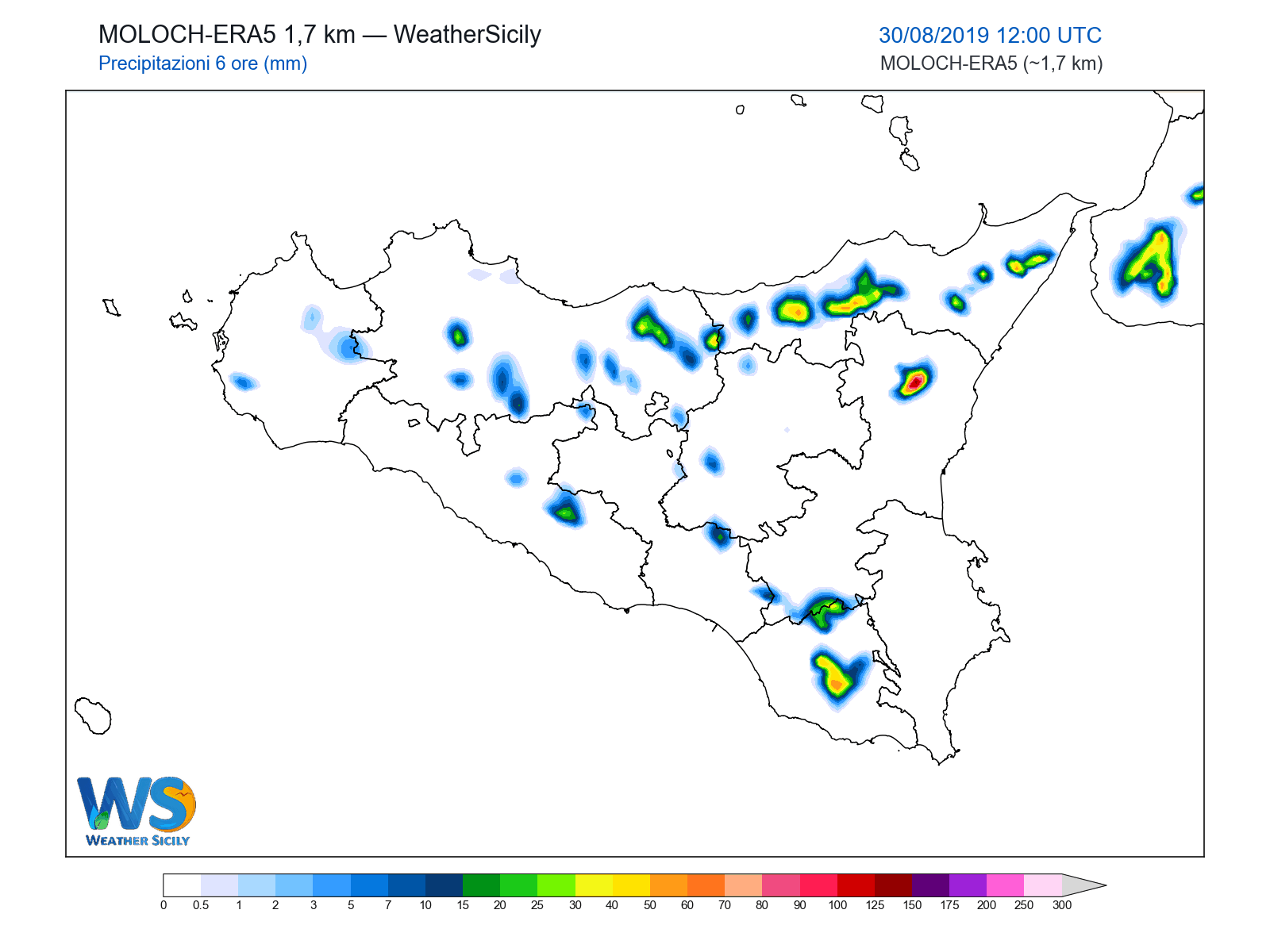 Precipitazioni (6 ore) · 2019083012
