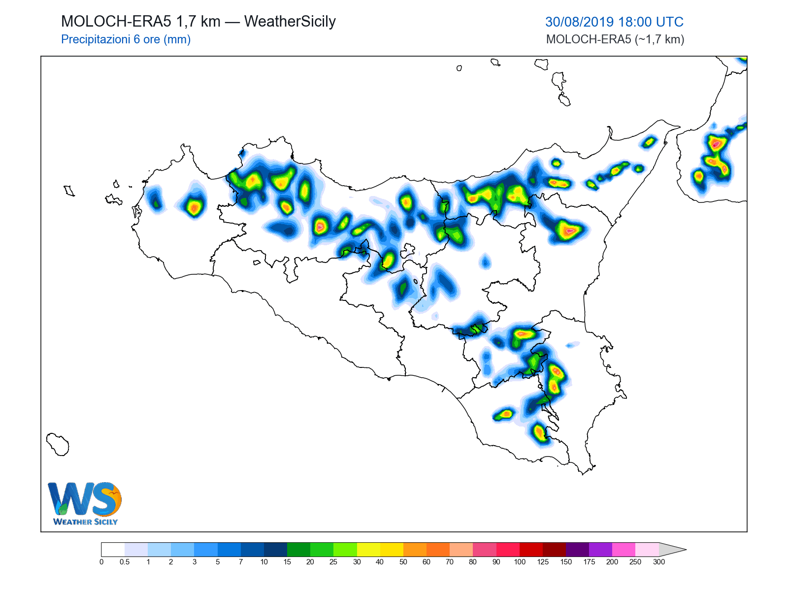 Precipitazioni (6 ore) · 2019083018