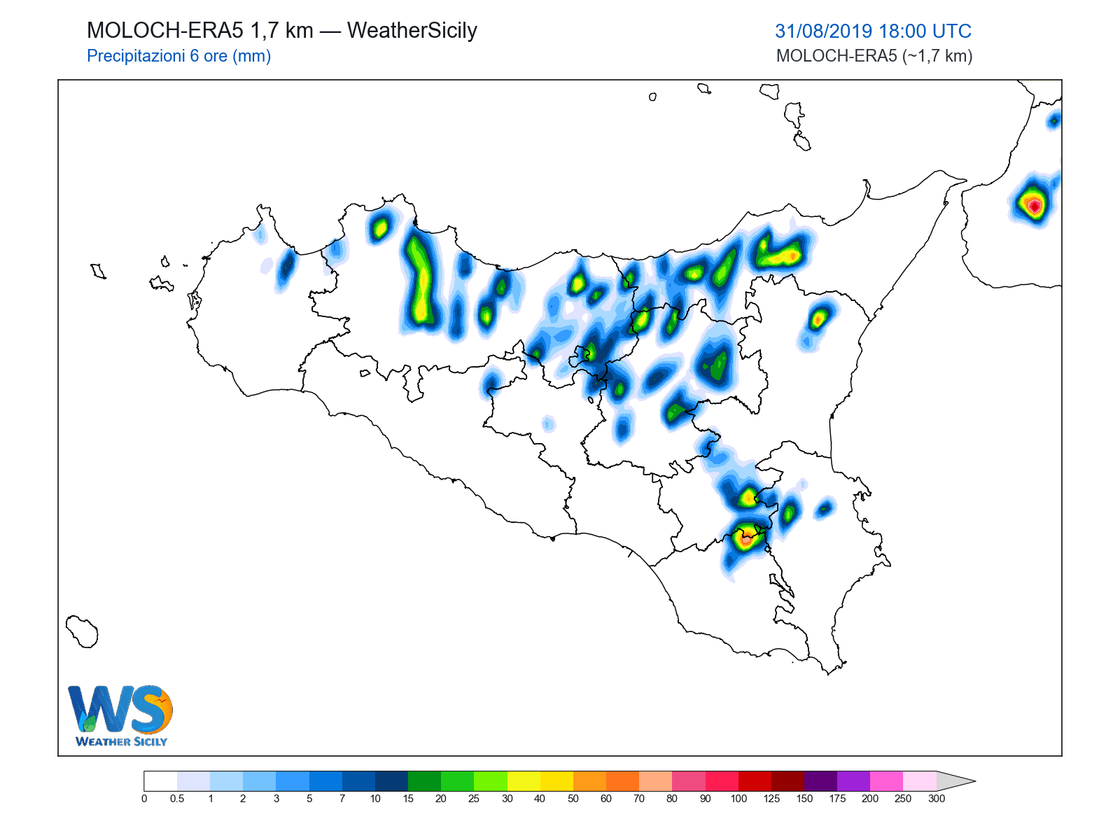 Precipitazioni (6 ore) · 2019083118