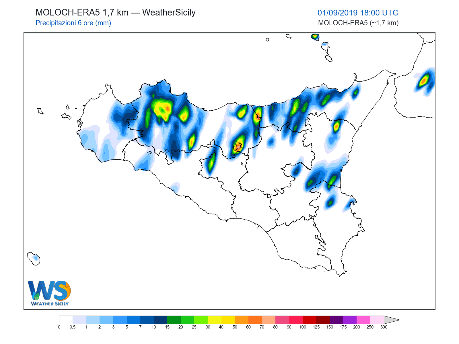 Precipitazioni (6 ore) · 2019090118