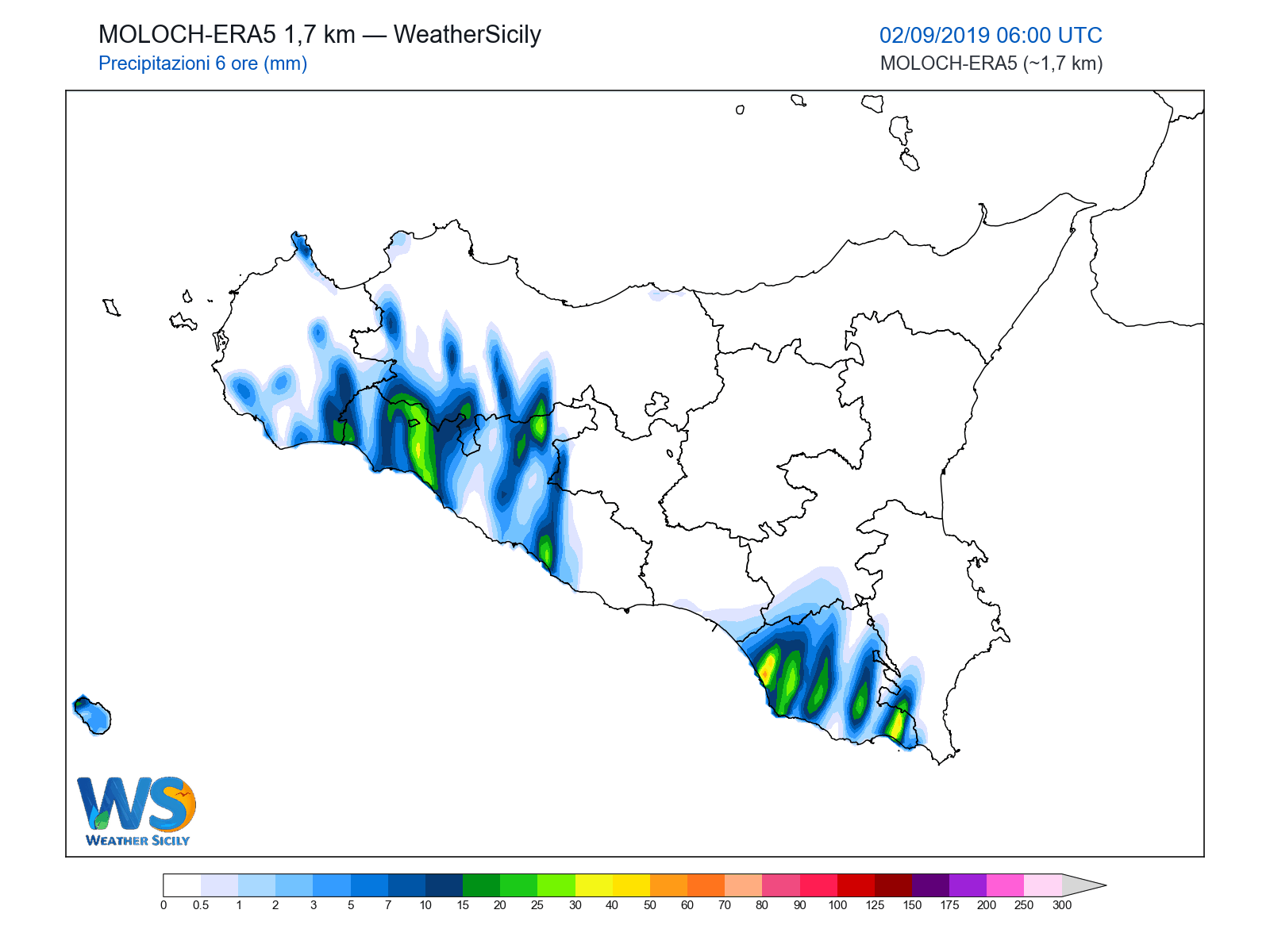 Precipitazioni (6 ore) · 2019090206
