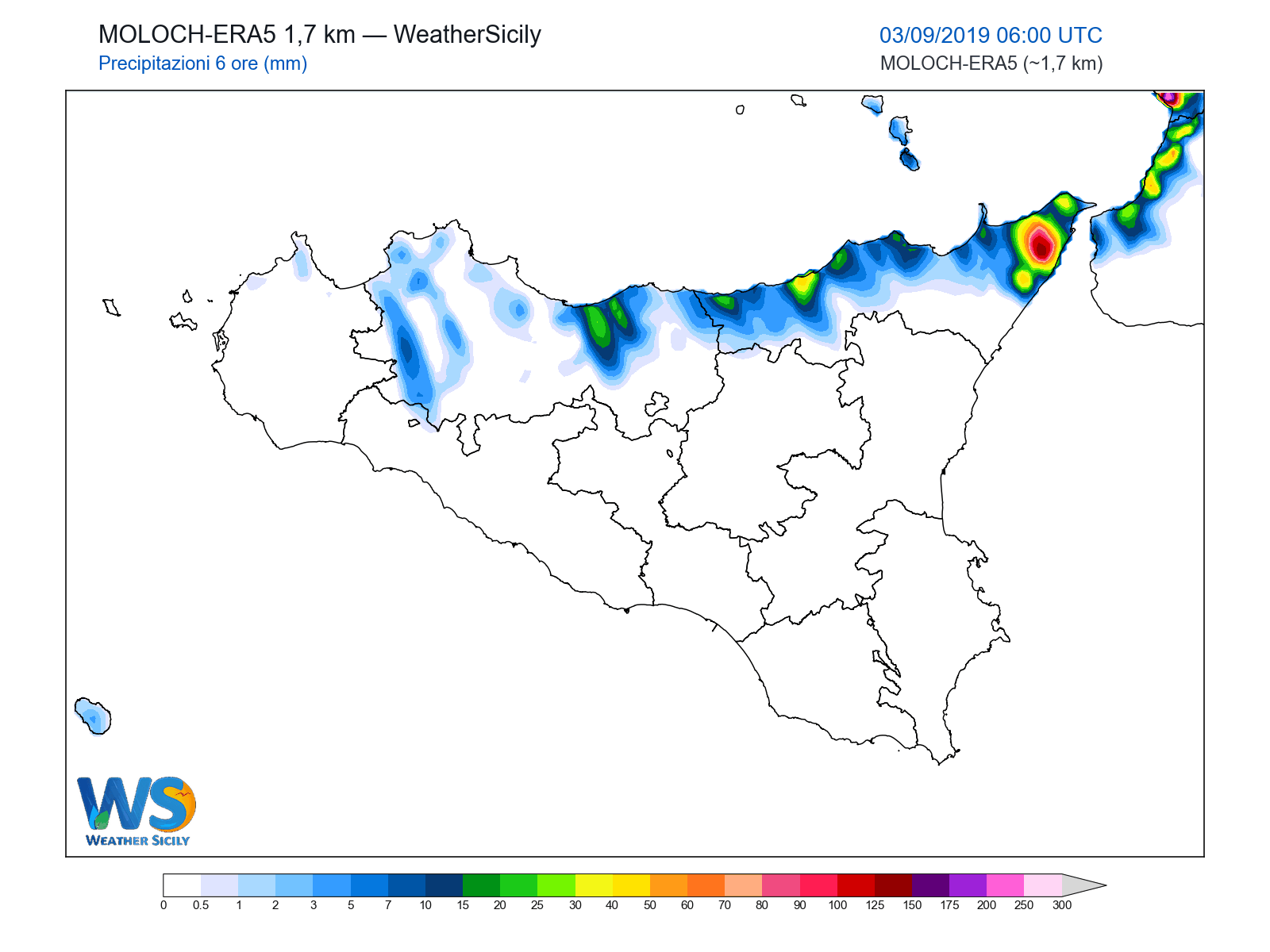 Precipitazioni (6 ore) · 2019090306