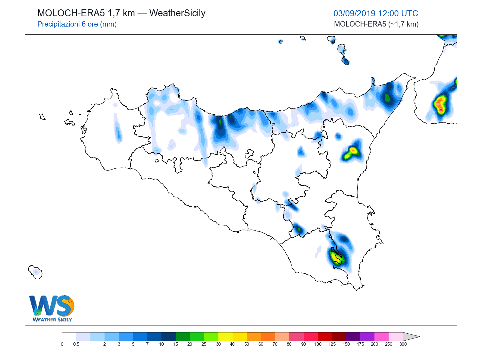 Precipitazioni (6 ore) · 2019090312